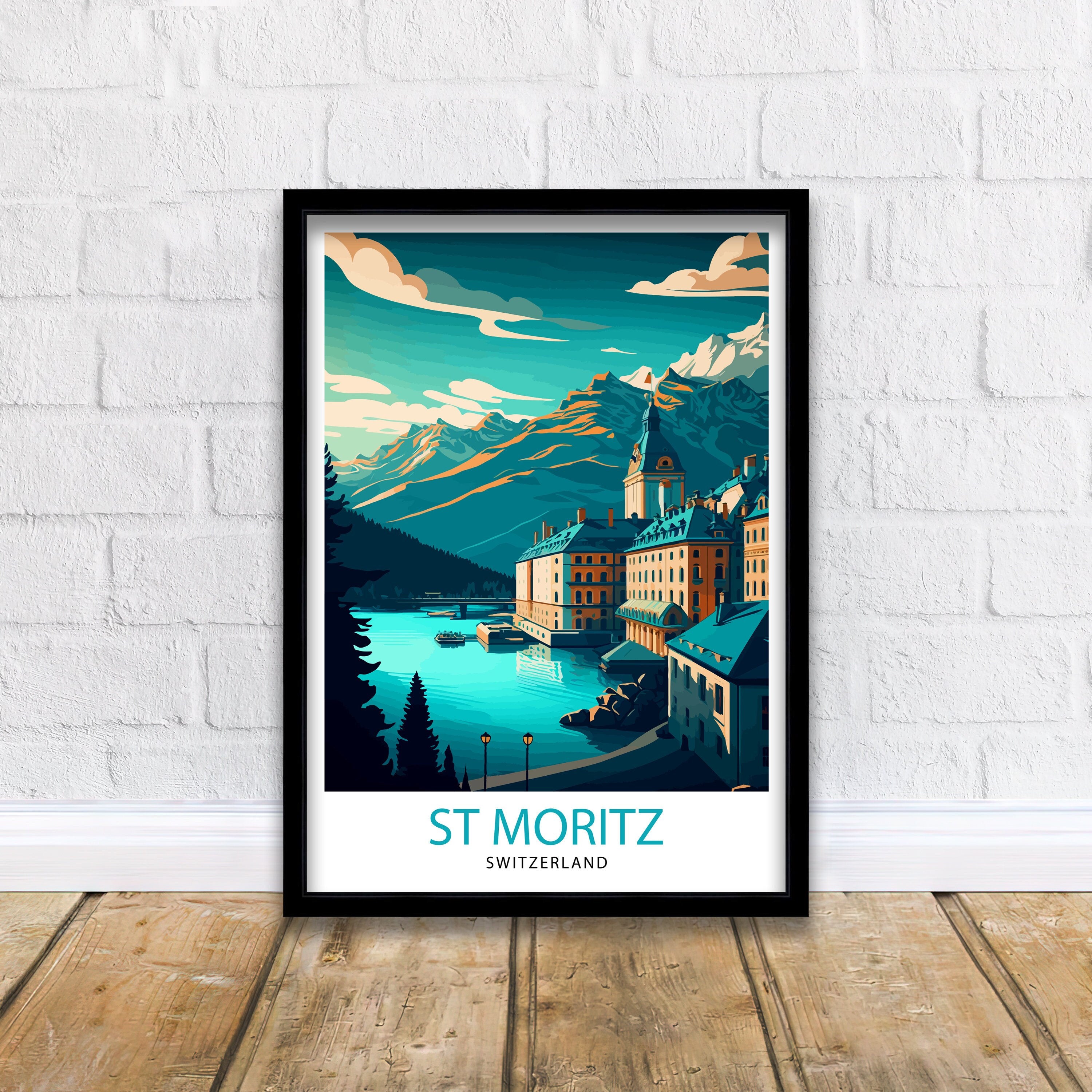 St. Moritz Switzerland Travel Print Wall Decor, Home Living Decor St. Moritz Illustration Travel Poster Gift For Switzerland Home Decor