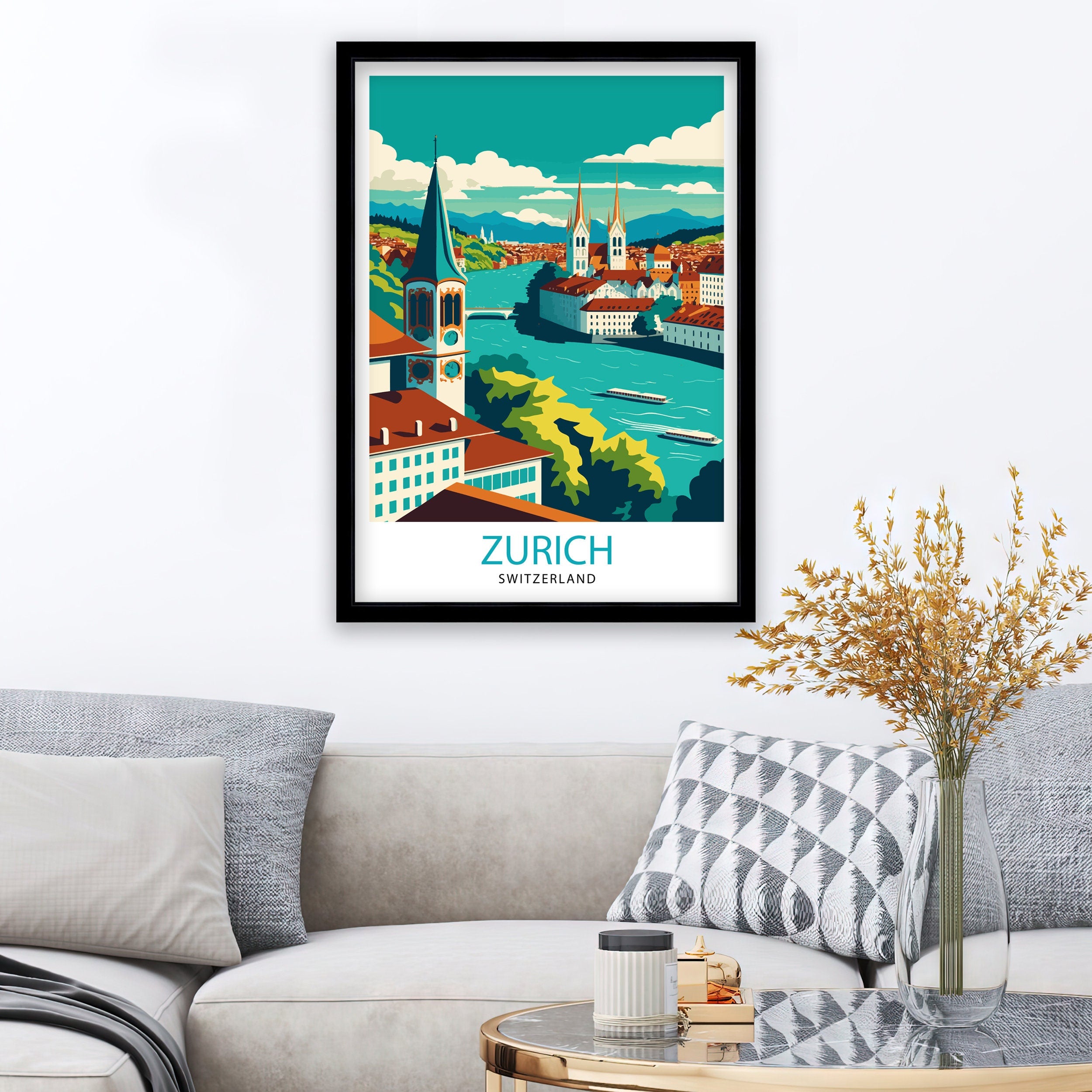 Zurich Switzerland Art Print, Travel Poster