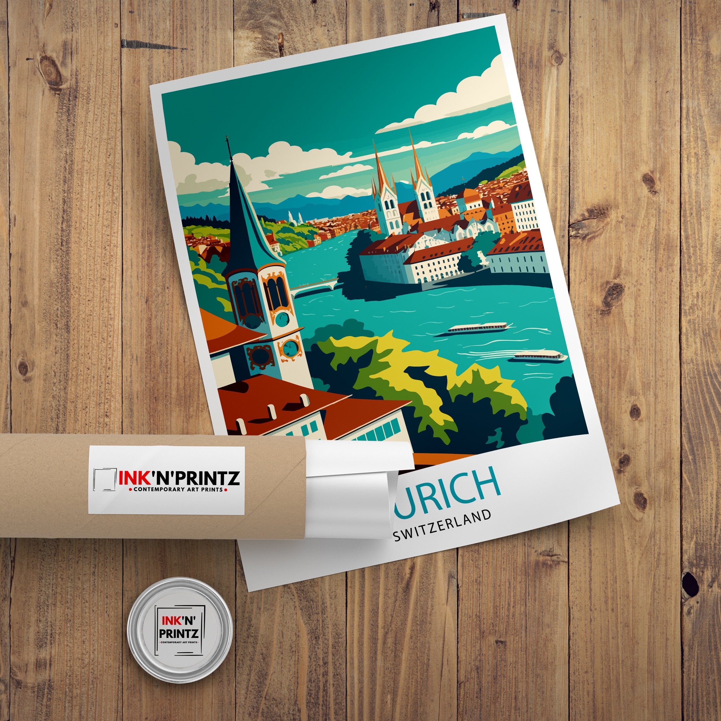 Zurich Switzerland Art Print, Travel Poster