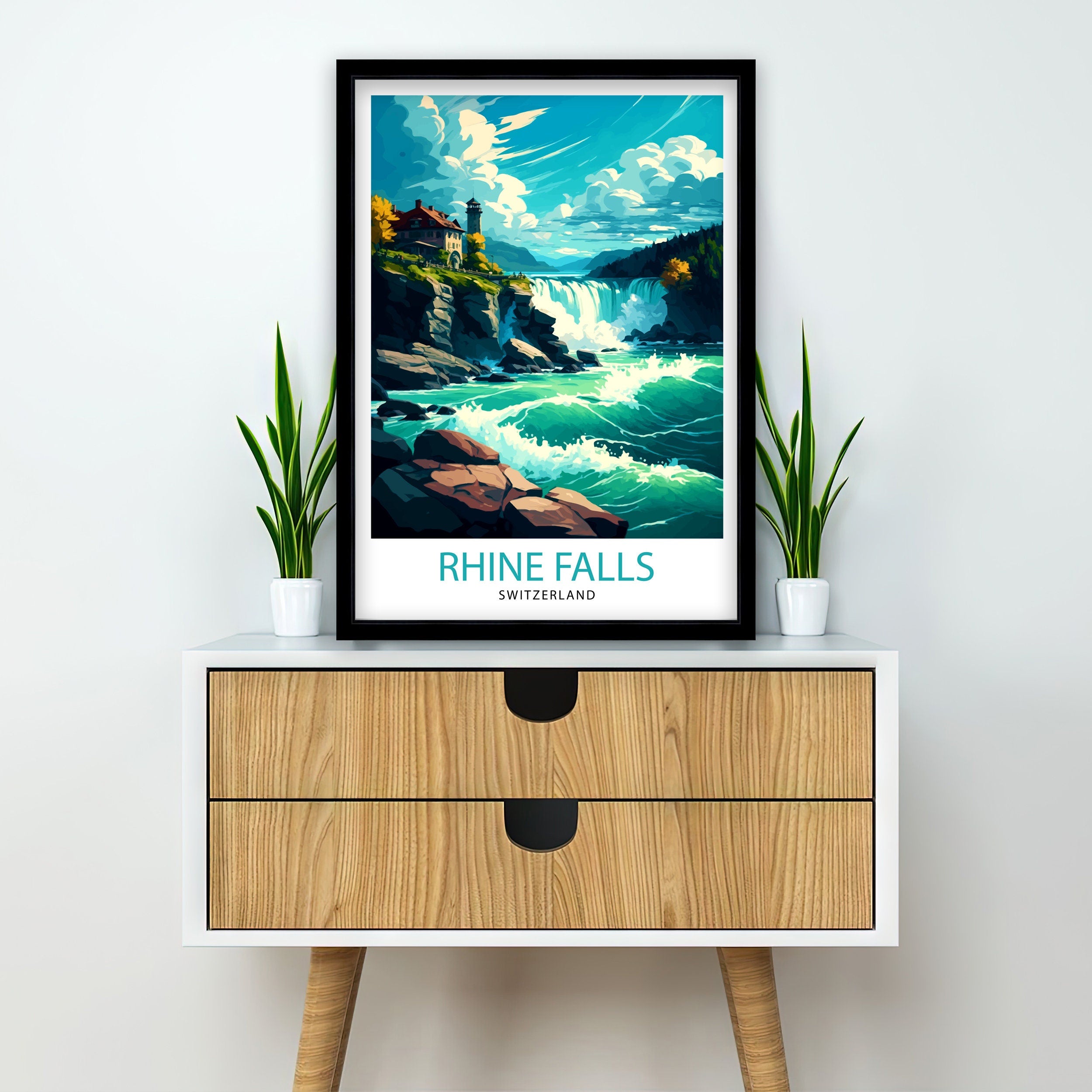 Rhine Falls Switzerland Print, Illustrated Travel Poster