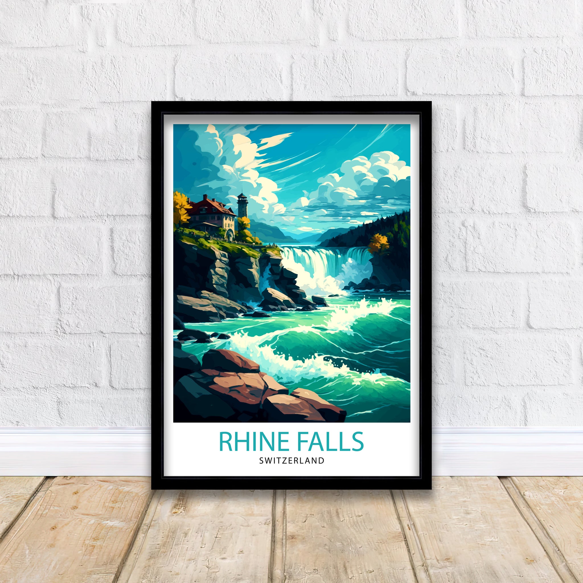 Rhine Falls Switzerland Print, Illustrated Travel Poster