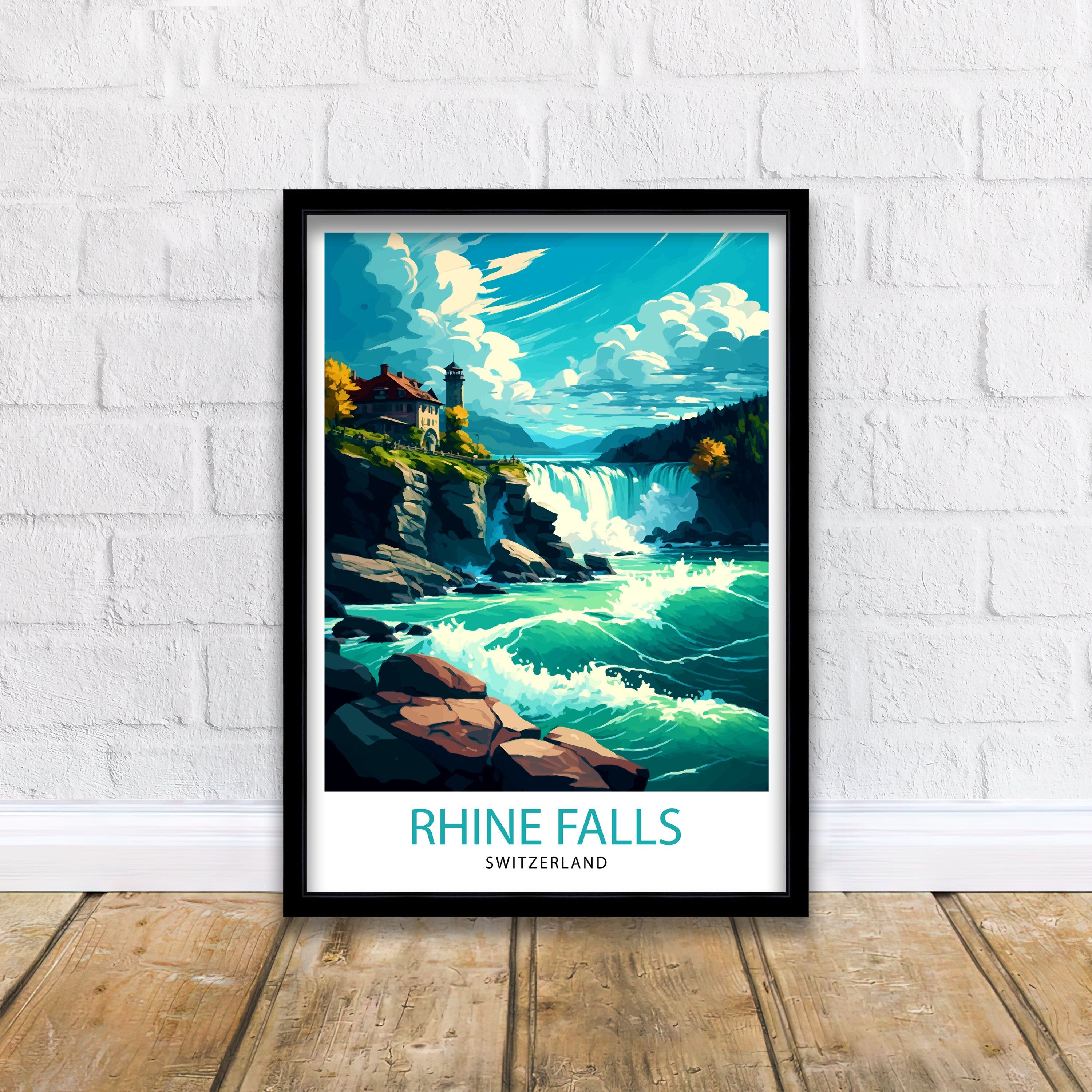 Rhine Falls Switzerland Print, Illustrated Travel Poster