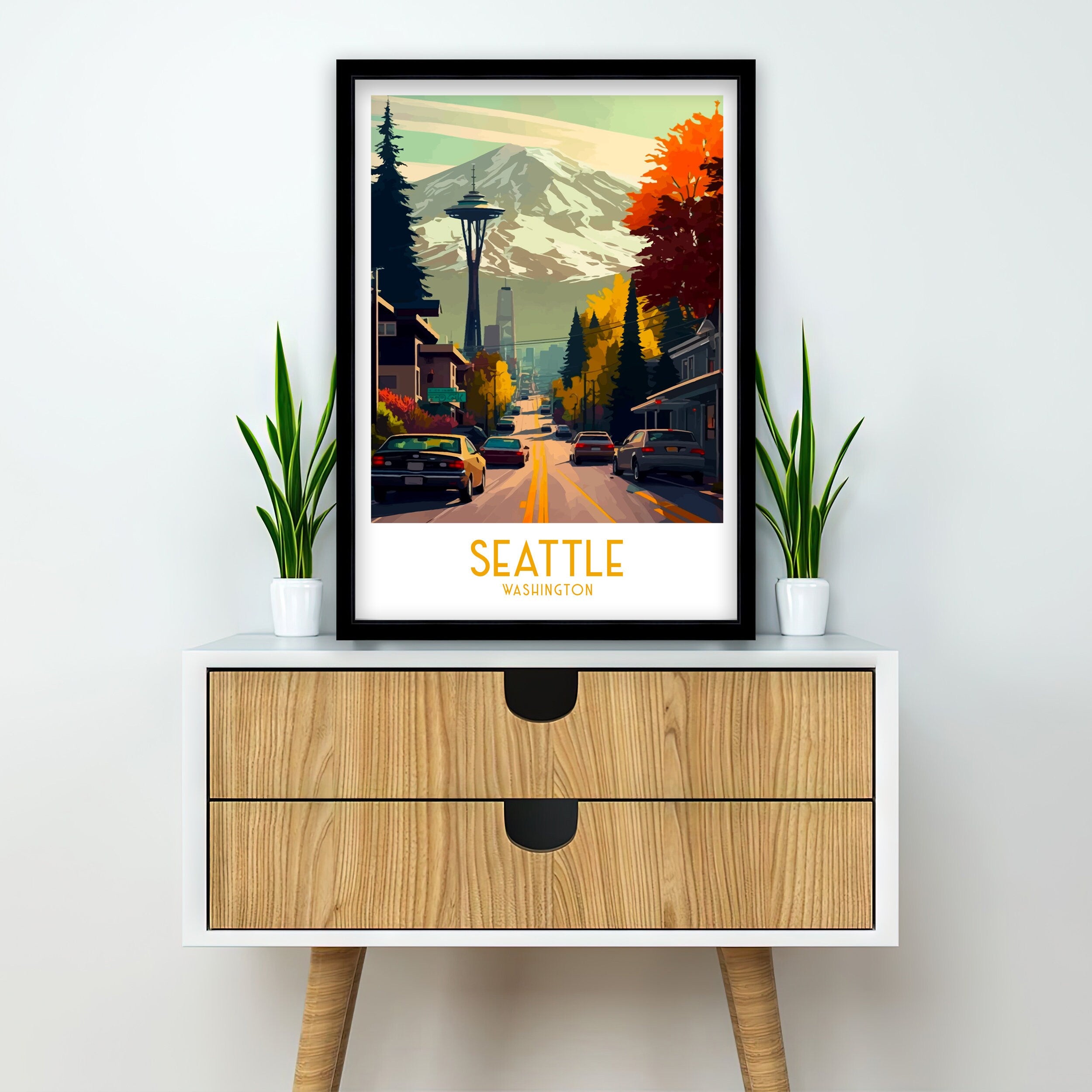 Seattle Cityscape Art Print | Pacific Northwest Travel Poster