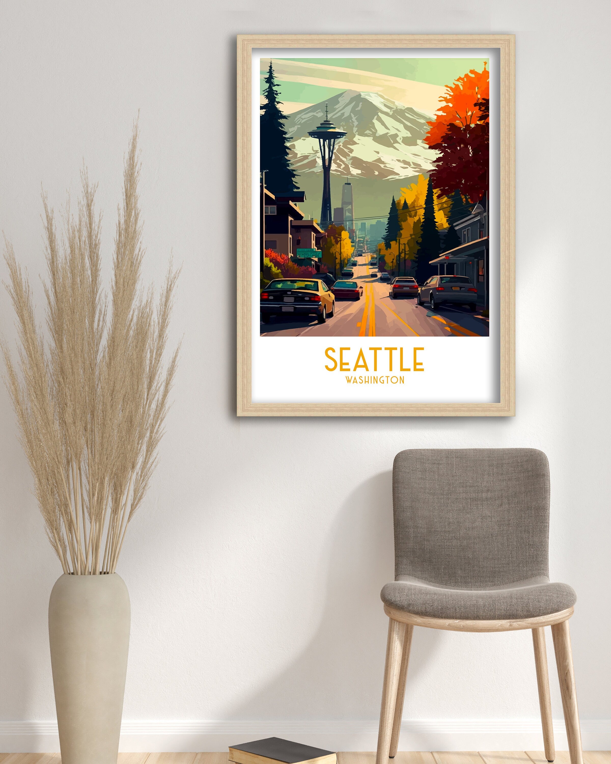 Seattle Cityscape Art Print | Pacific Northwest Travel Poster