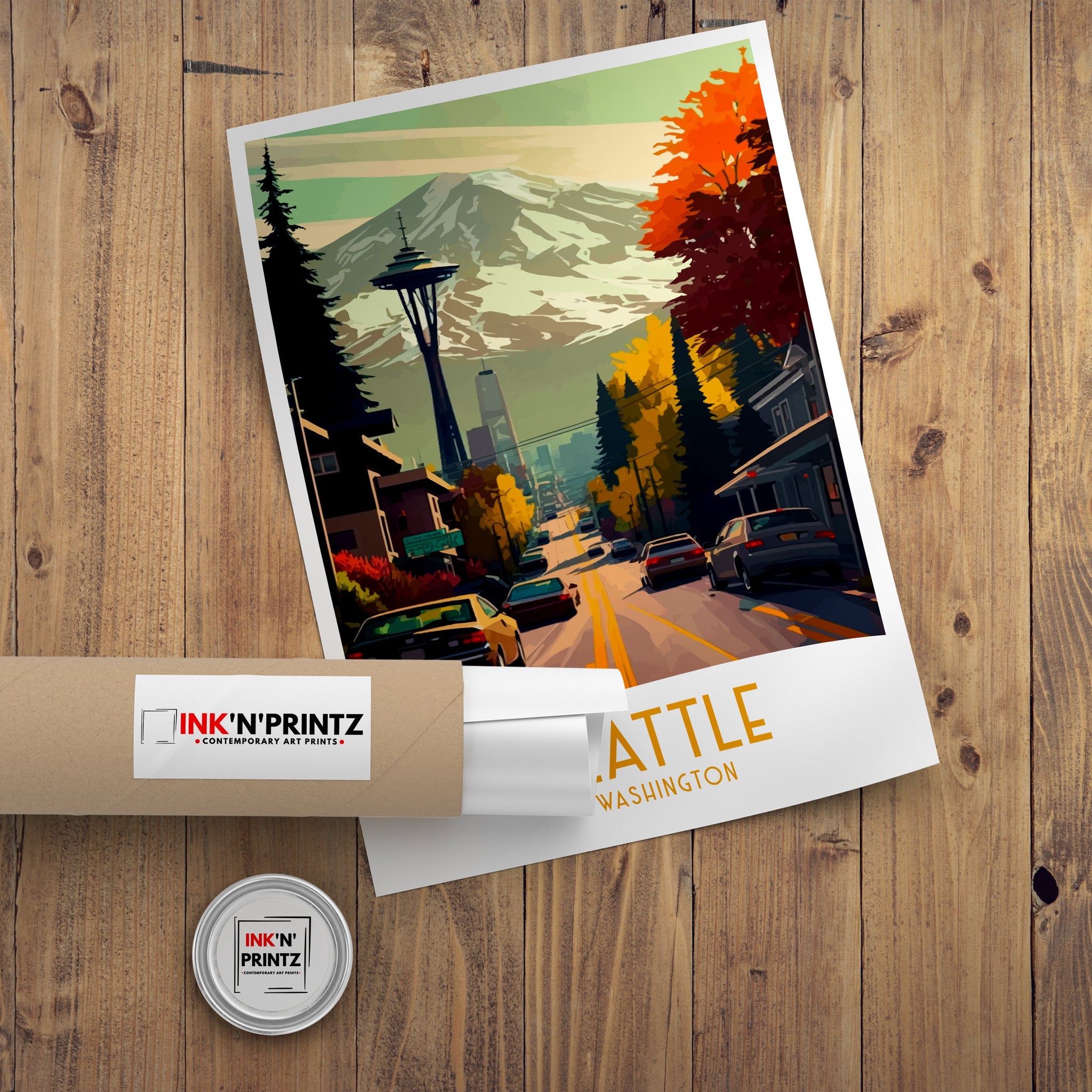 Seattle Cityscape Art Print | Pacific Northwest Travel Poster