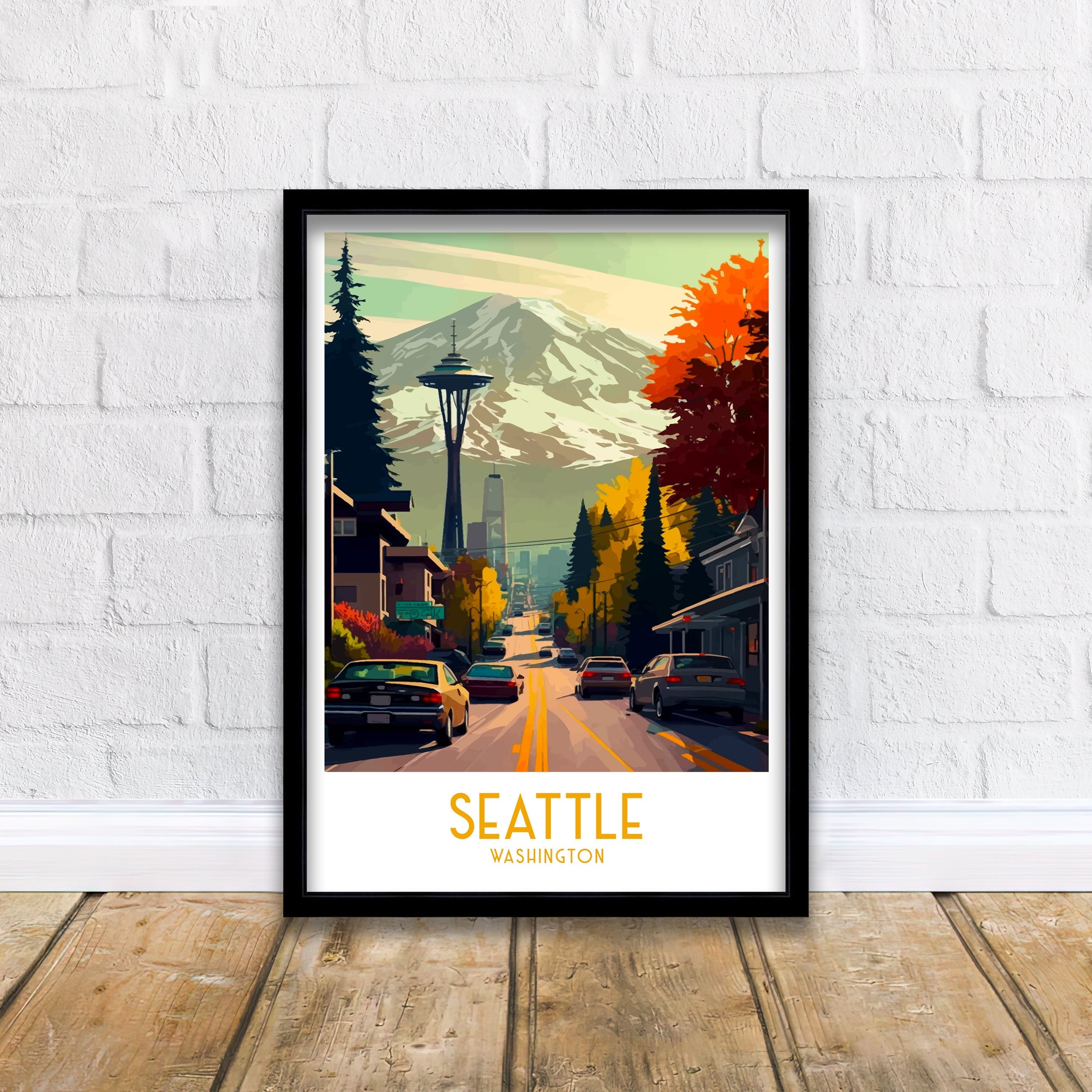Seattle Cityscape Art Print | Pacific Northwest Travel Poster