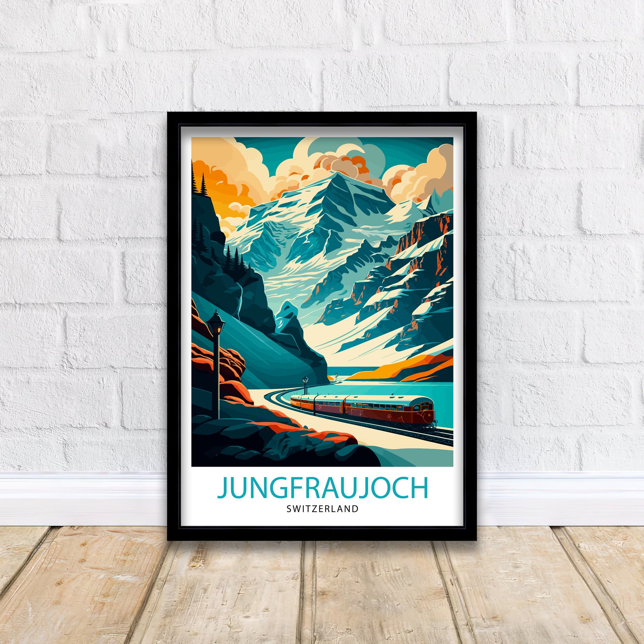 Jungfraujoch Switzerland Travel Poster, Mountain Train Art Print