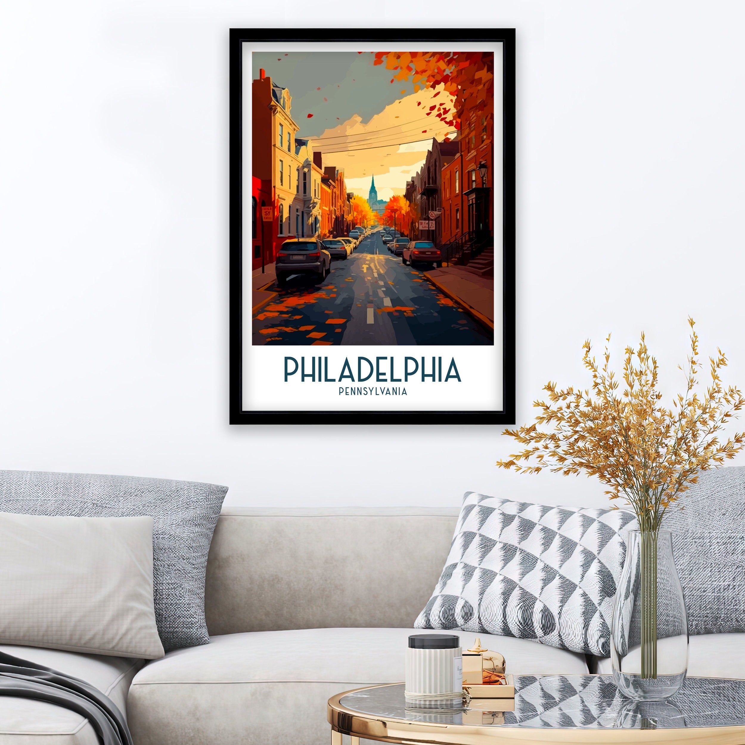 Philadelphia Travel Poster | Autumn Street Scene Art Print