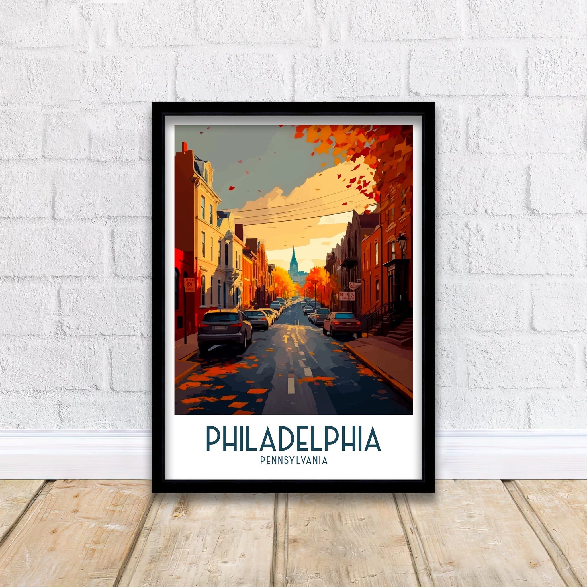 Philadelphia Travel Poster | Autumn Street Scene Art Print