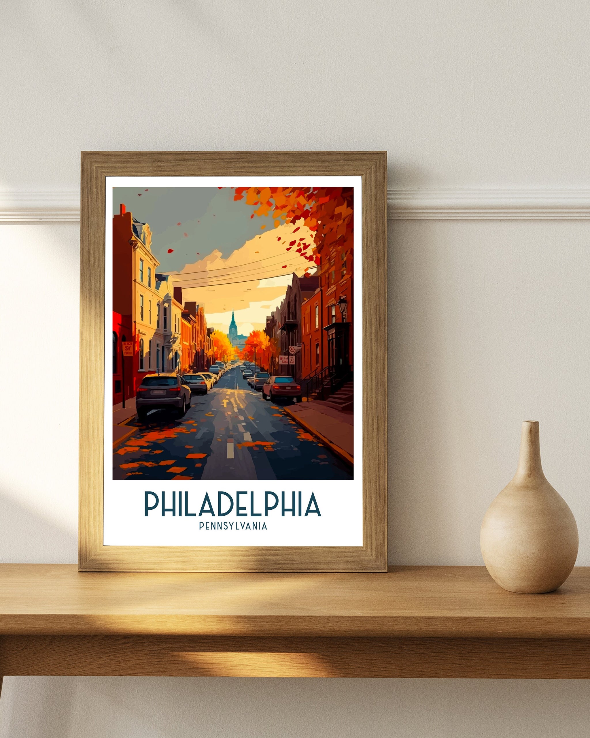 Philadelphia Travel Poster | Autumn Street Scene Art Print