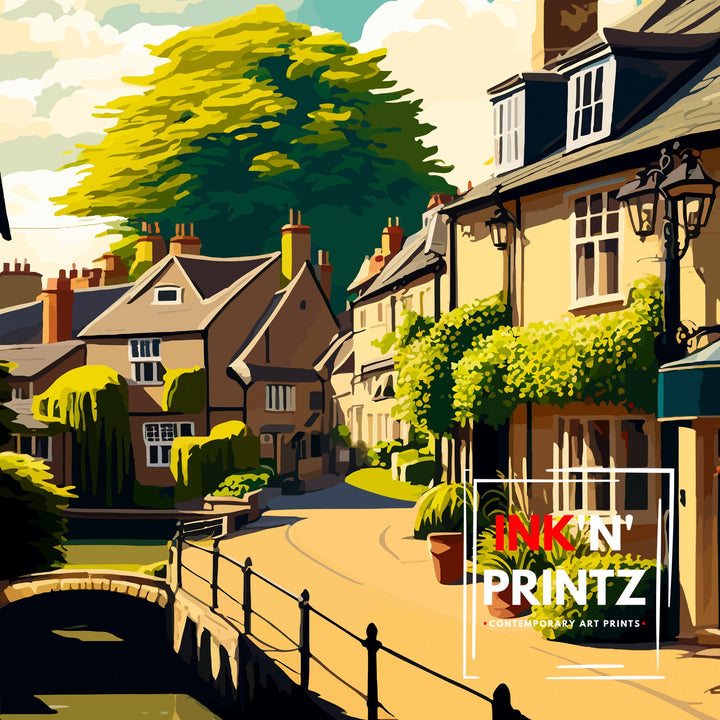 Bourton on Water Cotswolds Travel Poster Wall Art, Home Decor Cotswolds Illustration Travel Poster Gift for Travelers