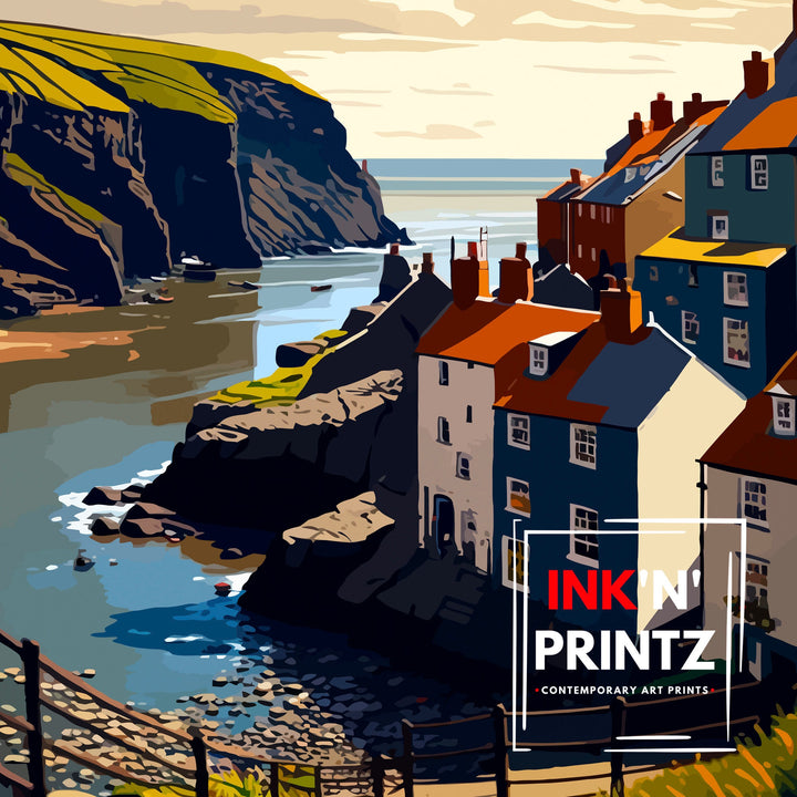 Staithes North Yorkshire Travel Poster Staithes Wall Art Staithes Illustration Travel Poster Staithes Home Decor