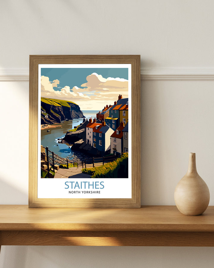 Staithes North Yorkshire Travel Poster Staithes Wall Art Staithes Illustration Travel Poster Staithes Home Decor