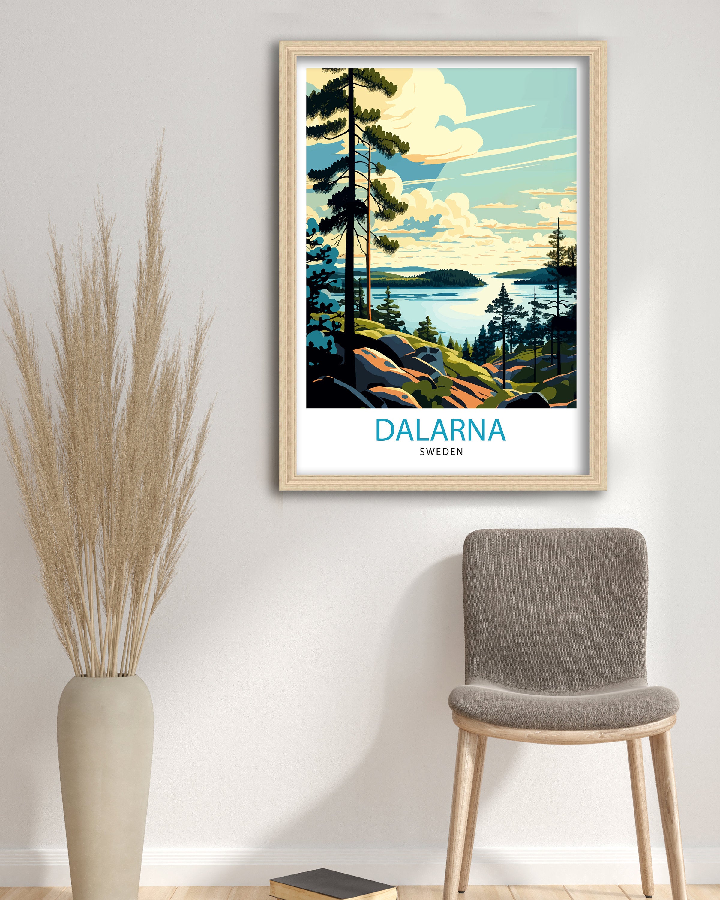 Dalarna Sweden Travel Poster: Scenic Landscape Art Print