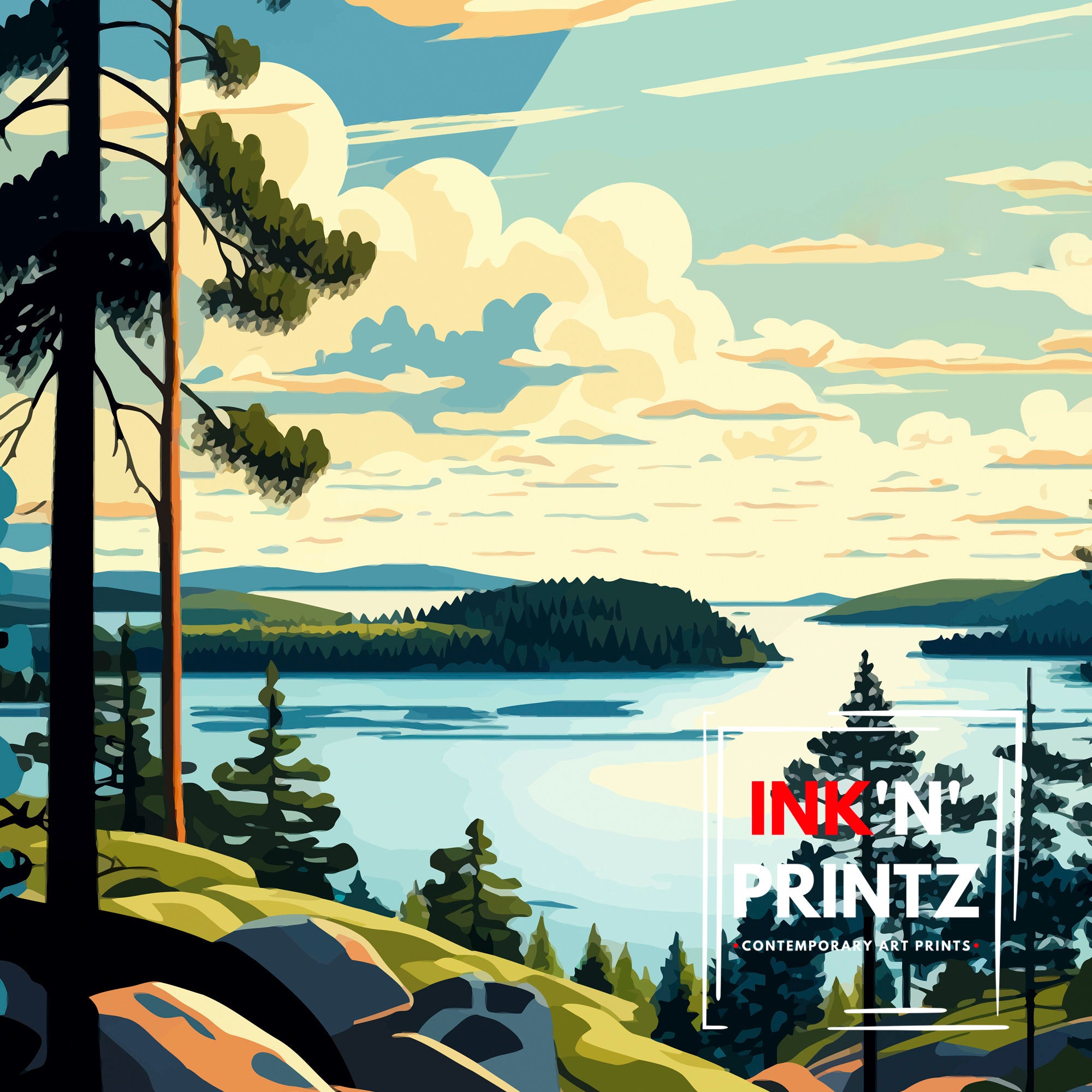 Dalarna Sweden Travel Poster: Scenic Landscape Art Print