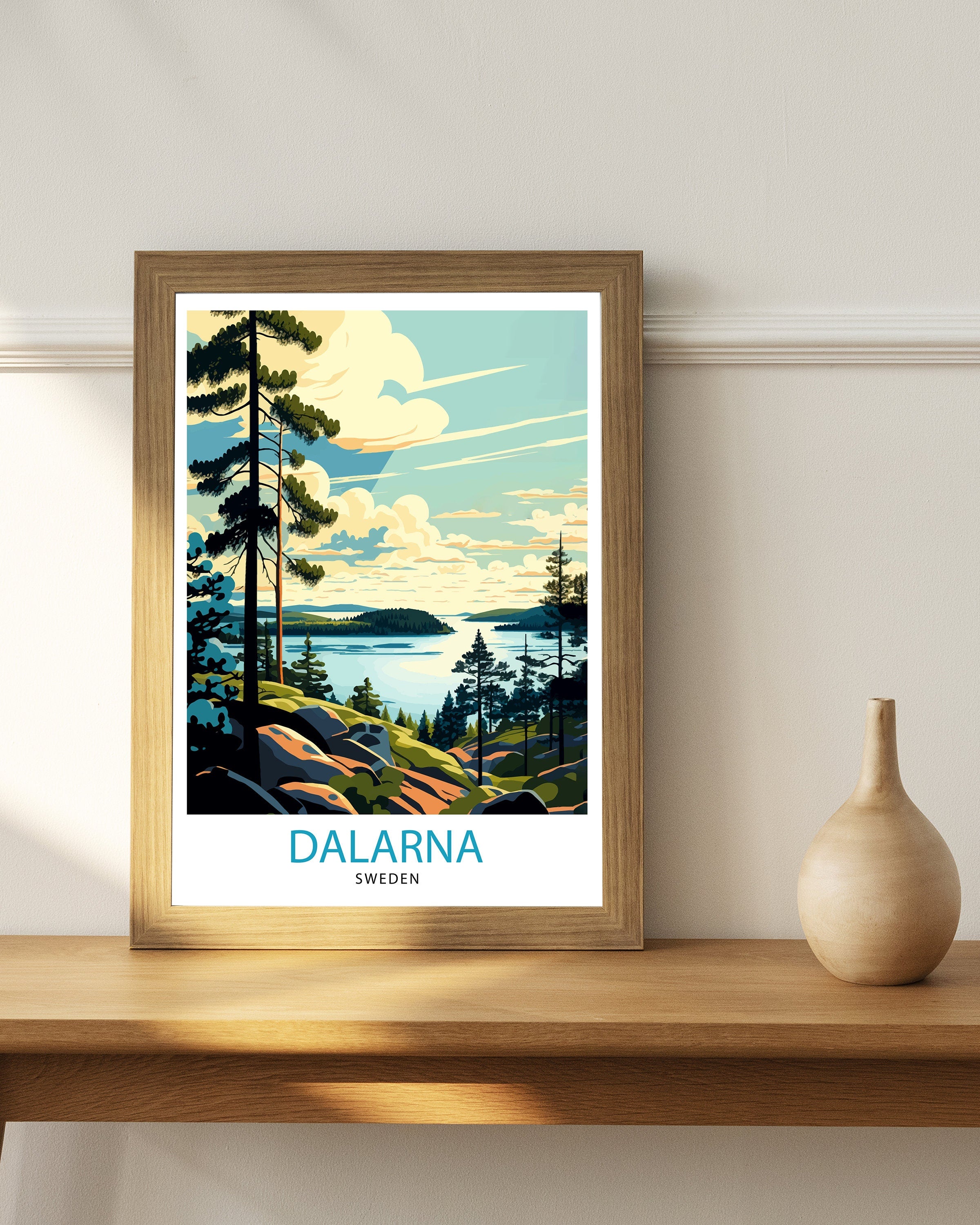 Dalarna Sweden Travel Poster: Scenic Landscape Art Print