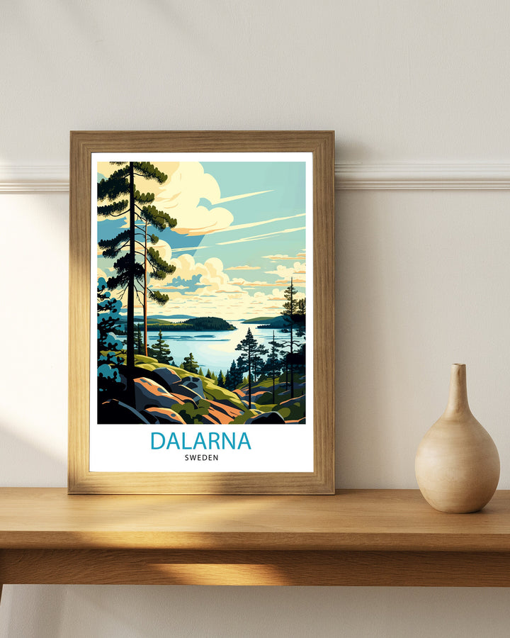 Dalarna Sweden Travel Poster Dalarna Wall Art Dalarna Home Decor Swedish Illustration Travel Poster Gift for Sweden Lovers