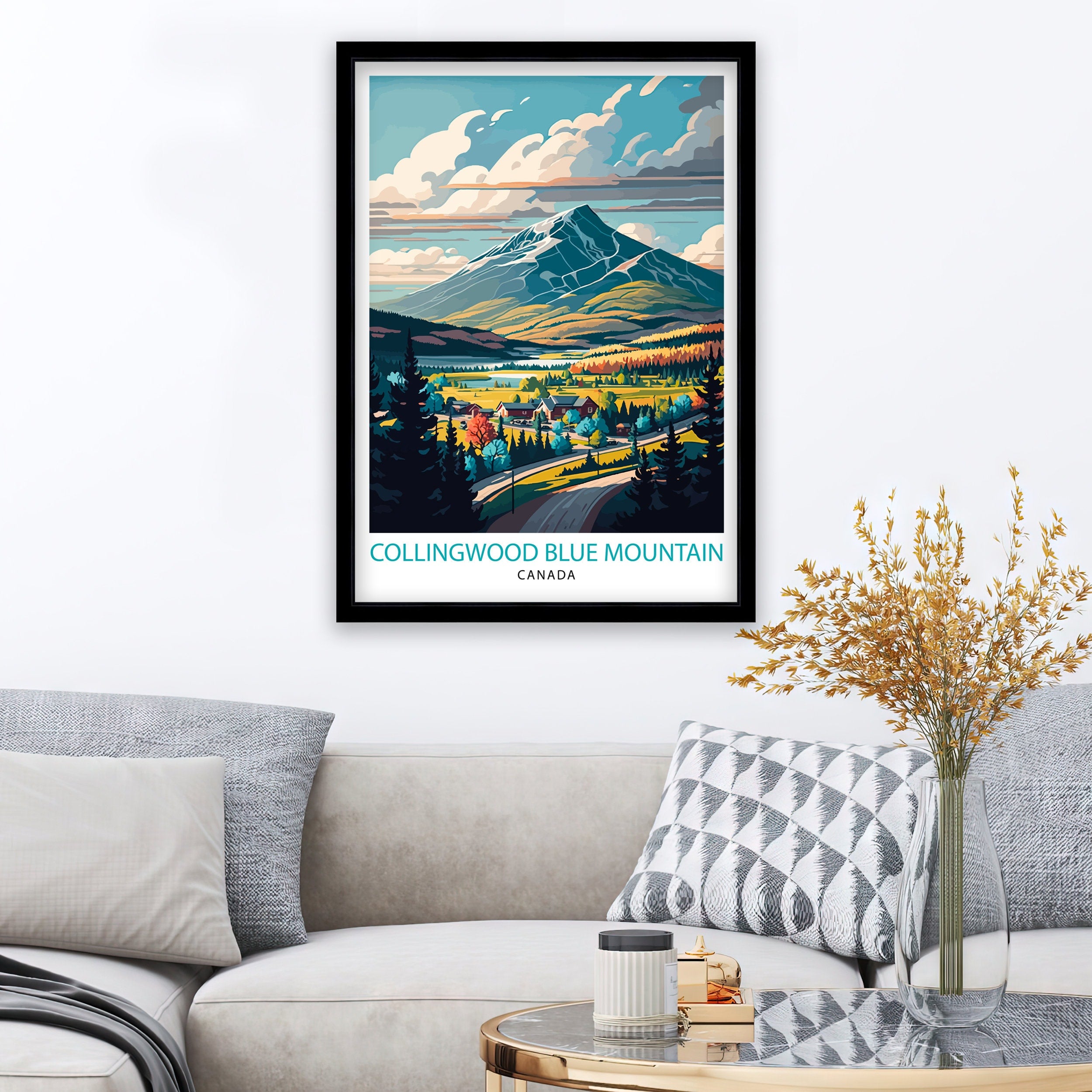 Blue Mountain Canada Travel Print, Collingwood Ontario Illustration