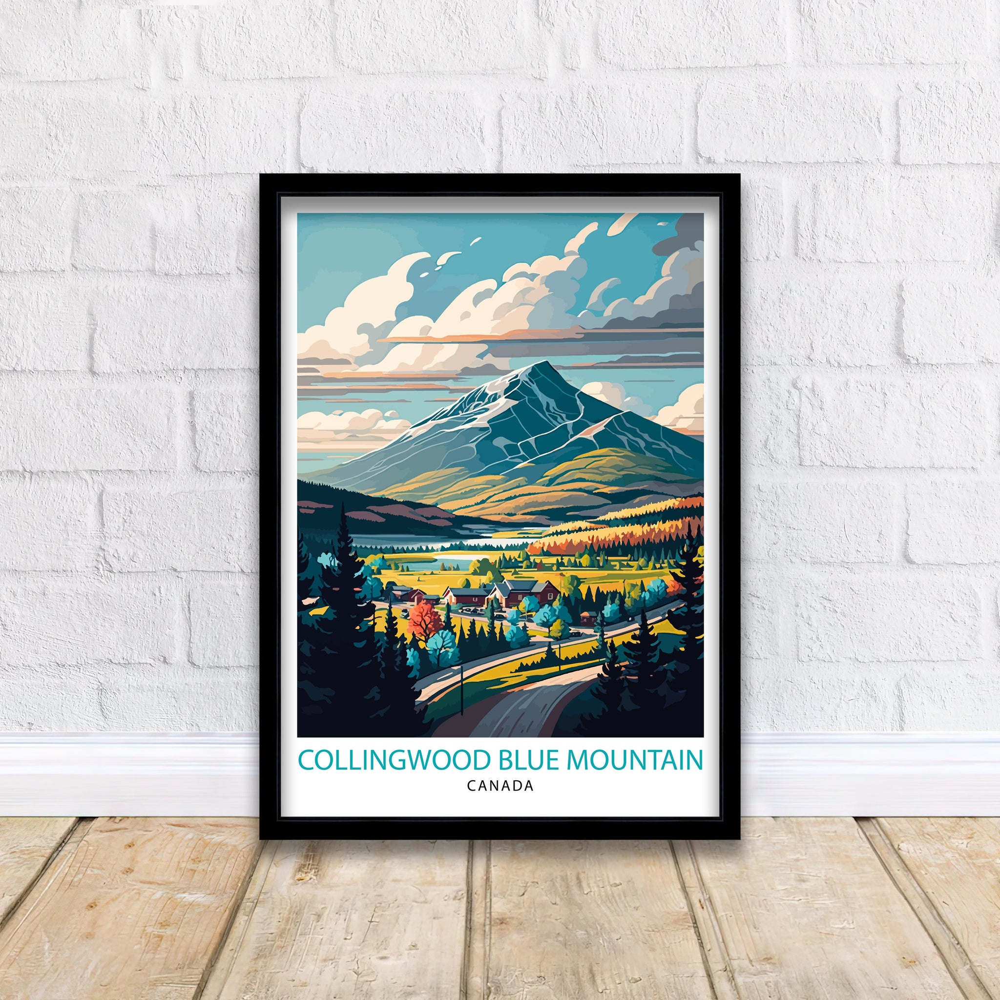 Blue Mountain Canada Travel Print, Collingwood Ontario Illustration