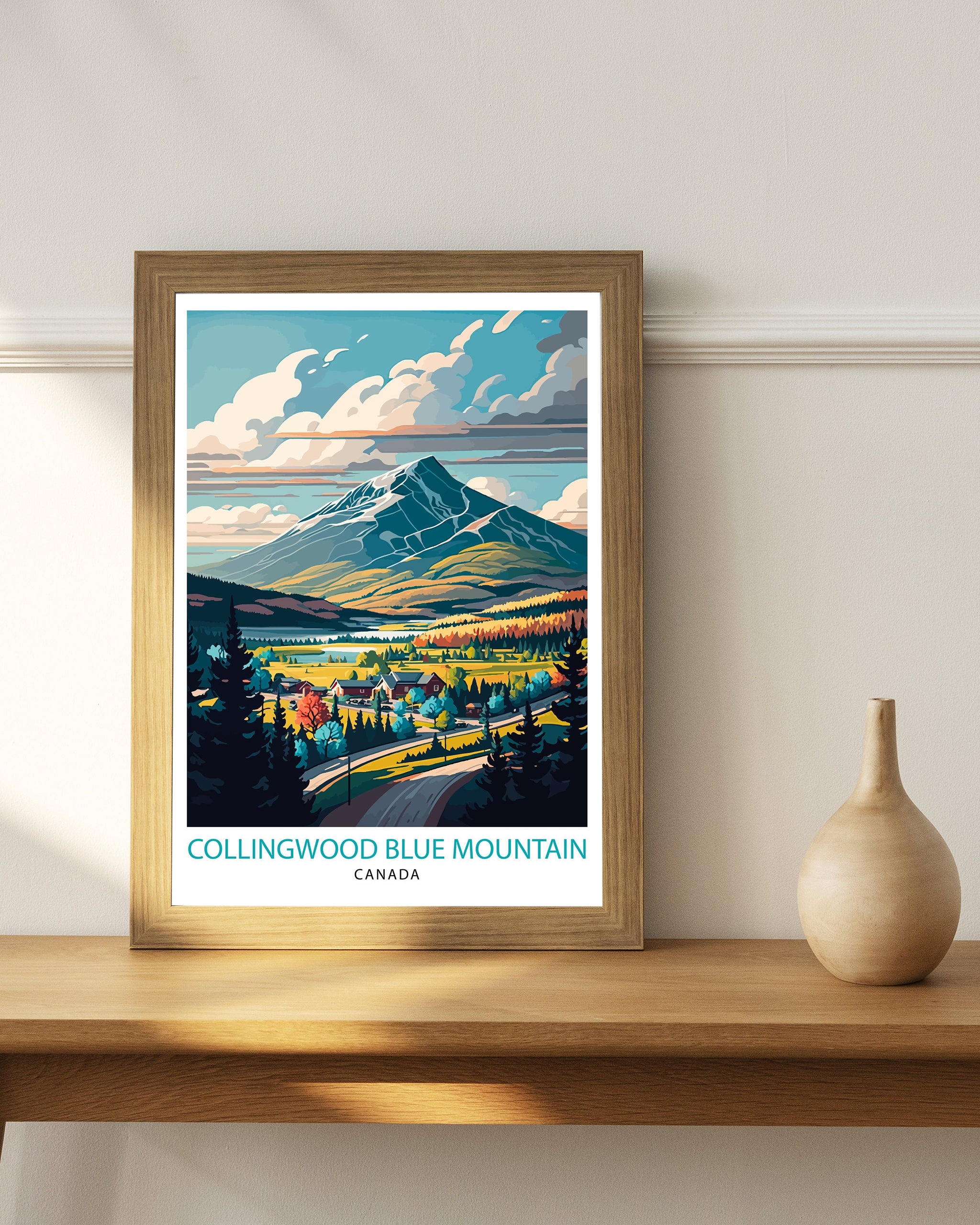 Blue Mountain Canada Travel Print, Collingwood Ontario Illustration
