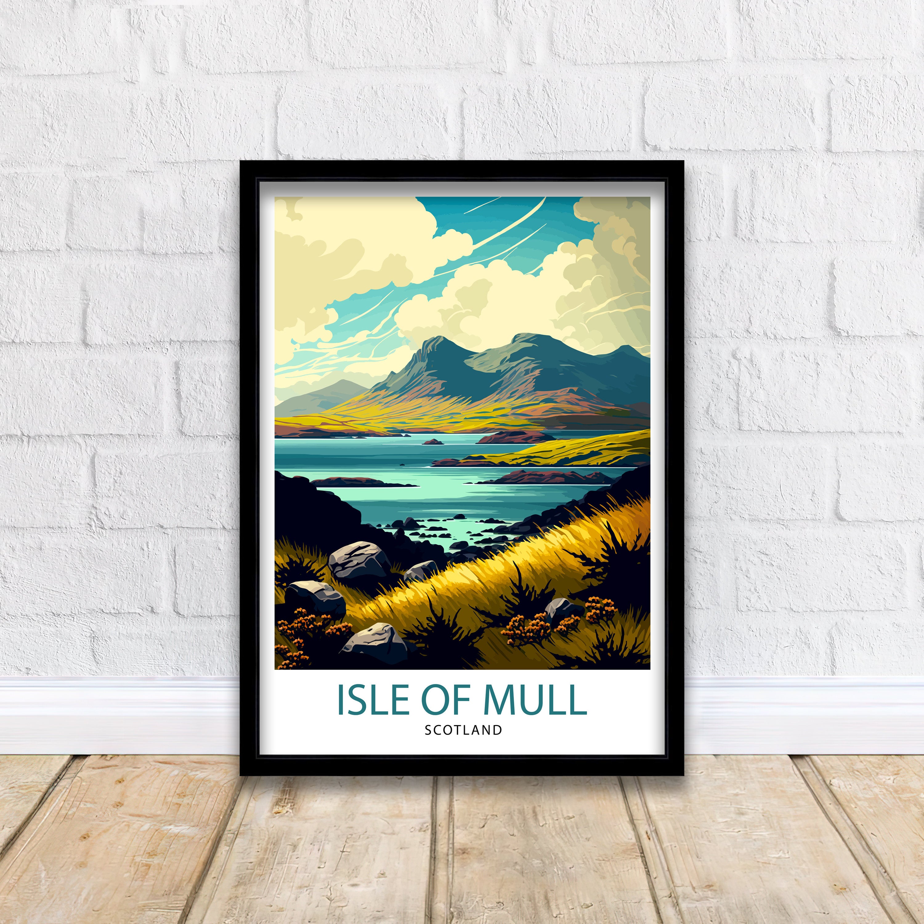 Isle of Mull Scotland Travel Poster, Coastal Landscape Art Print