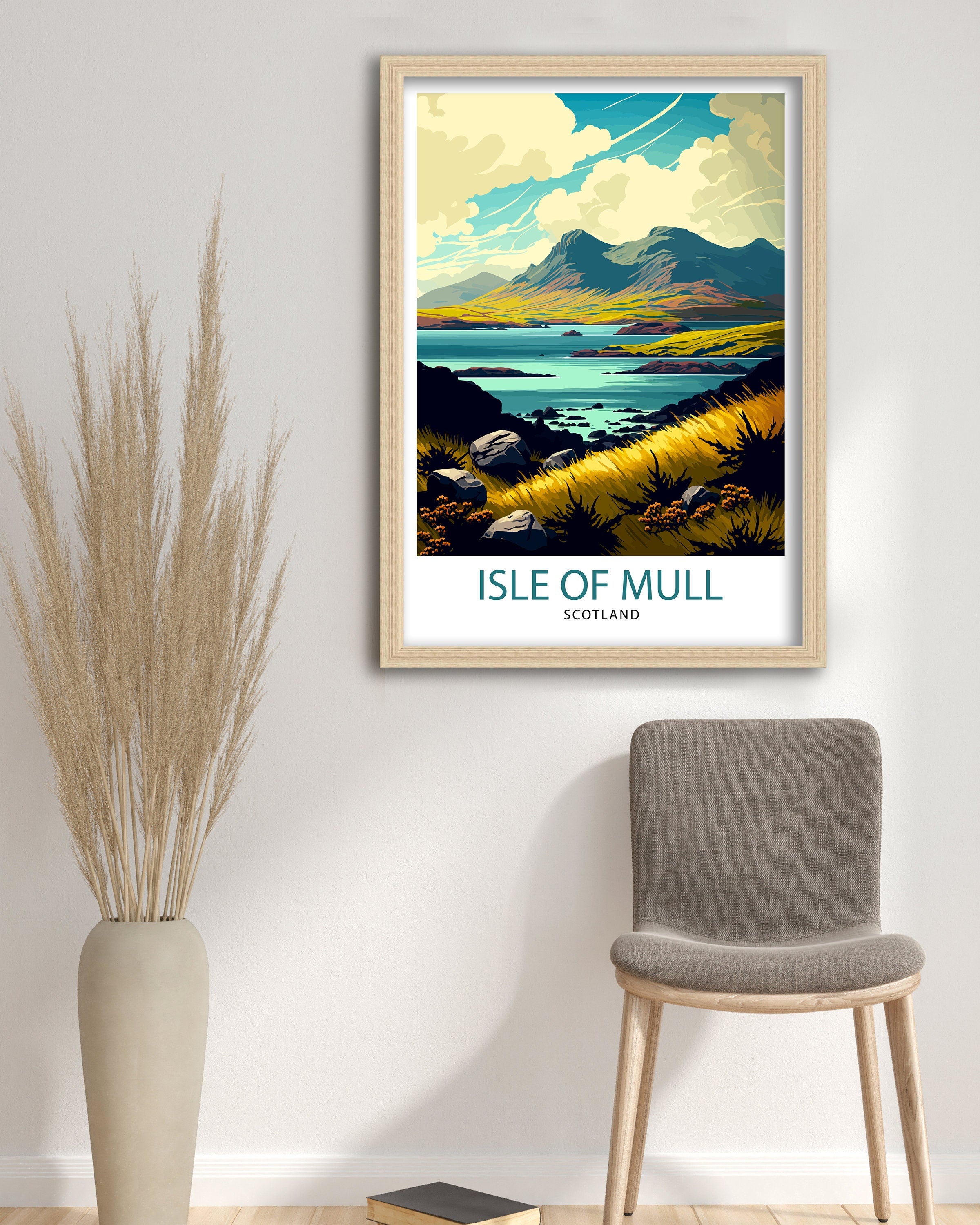 Isle of Mull Scotland Travel Poster, Coastal Landscape Art Print
