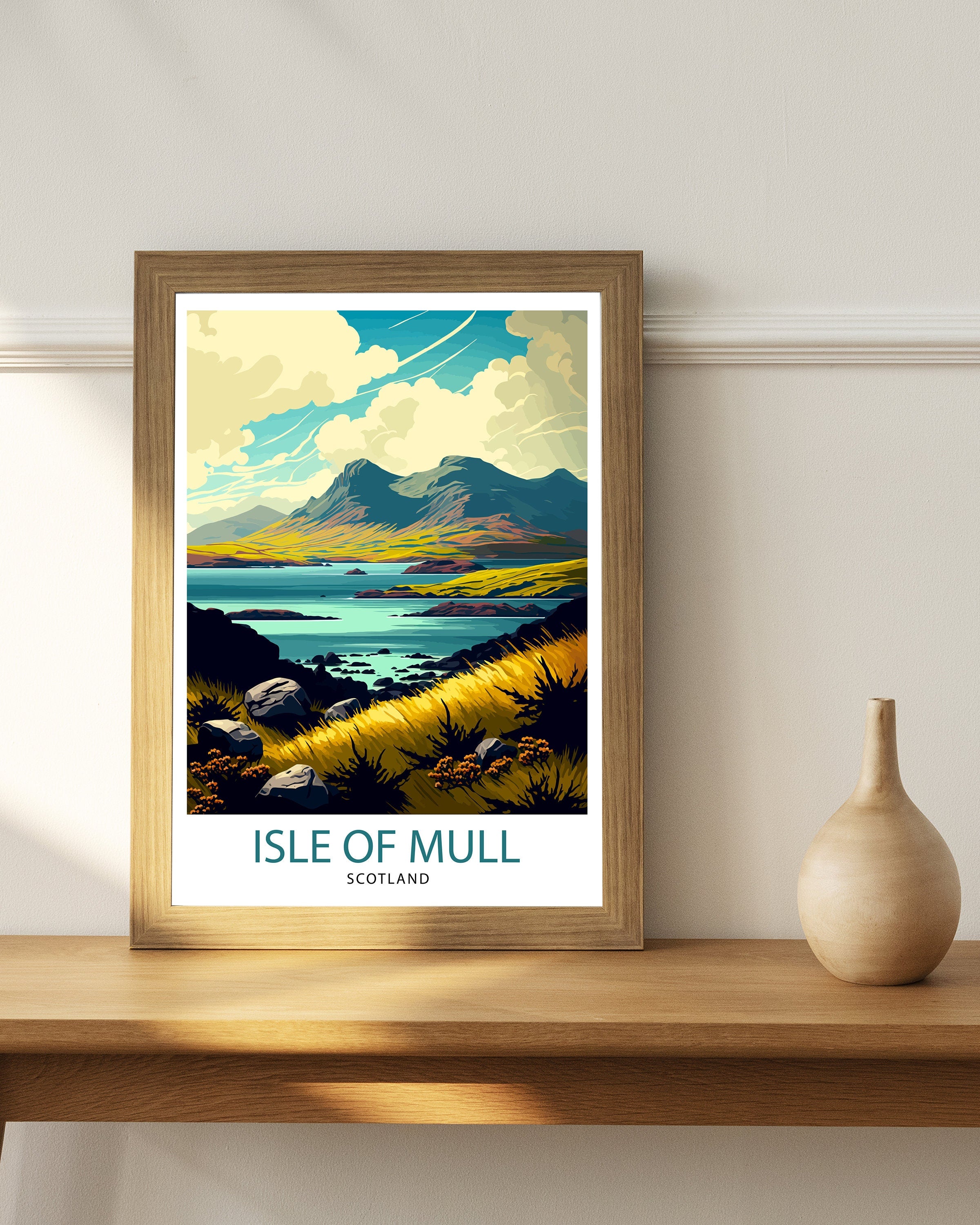 Isle of Mull Scotland Travel Poster, Coastal Landscape Art Print