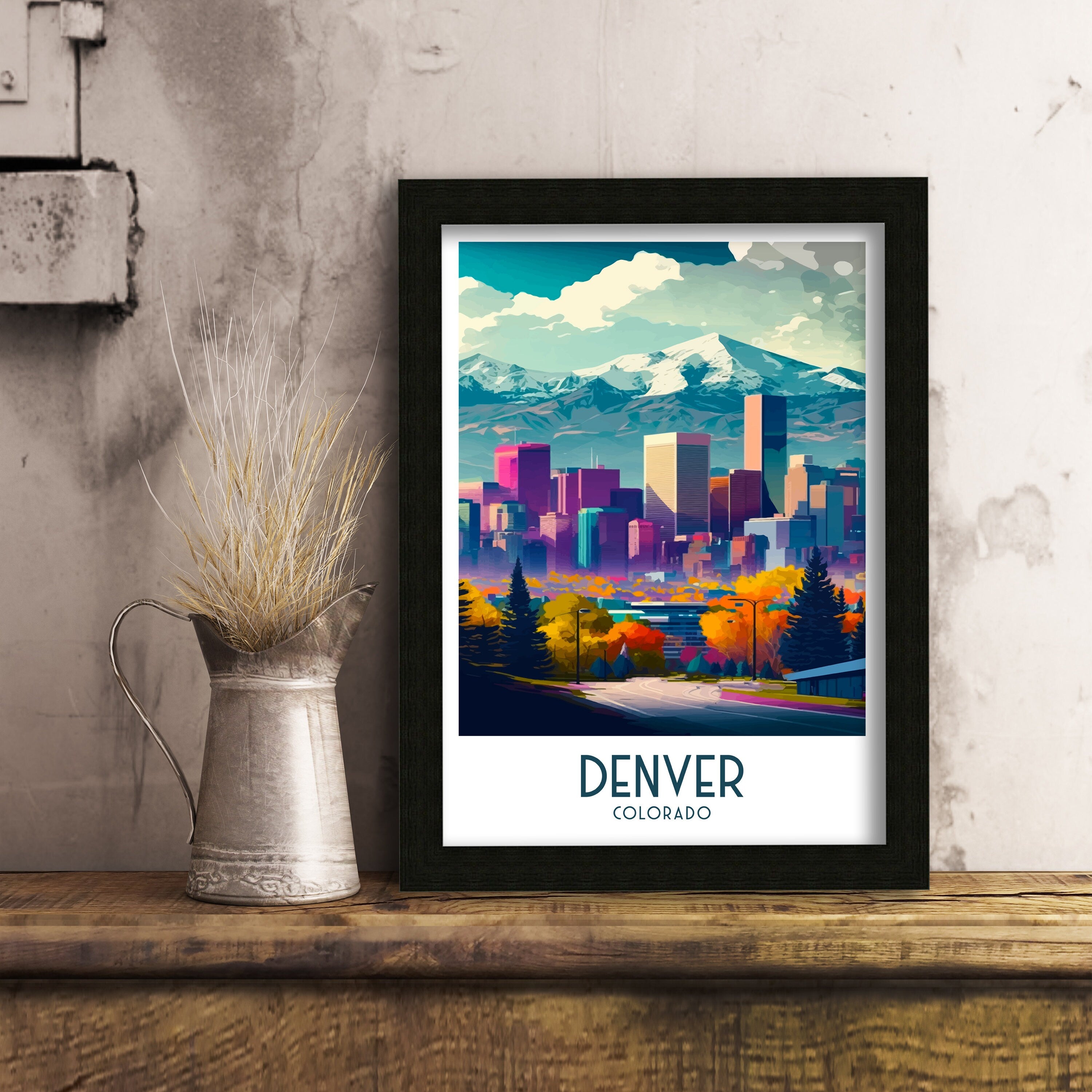 Denver Cityscape Print | Colorful Colorado Travel Poster