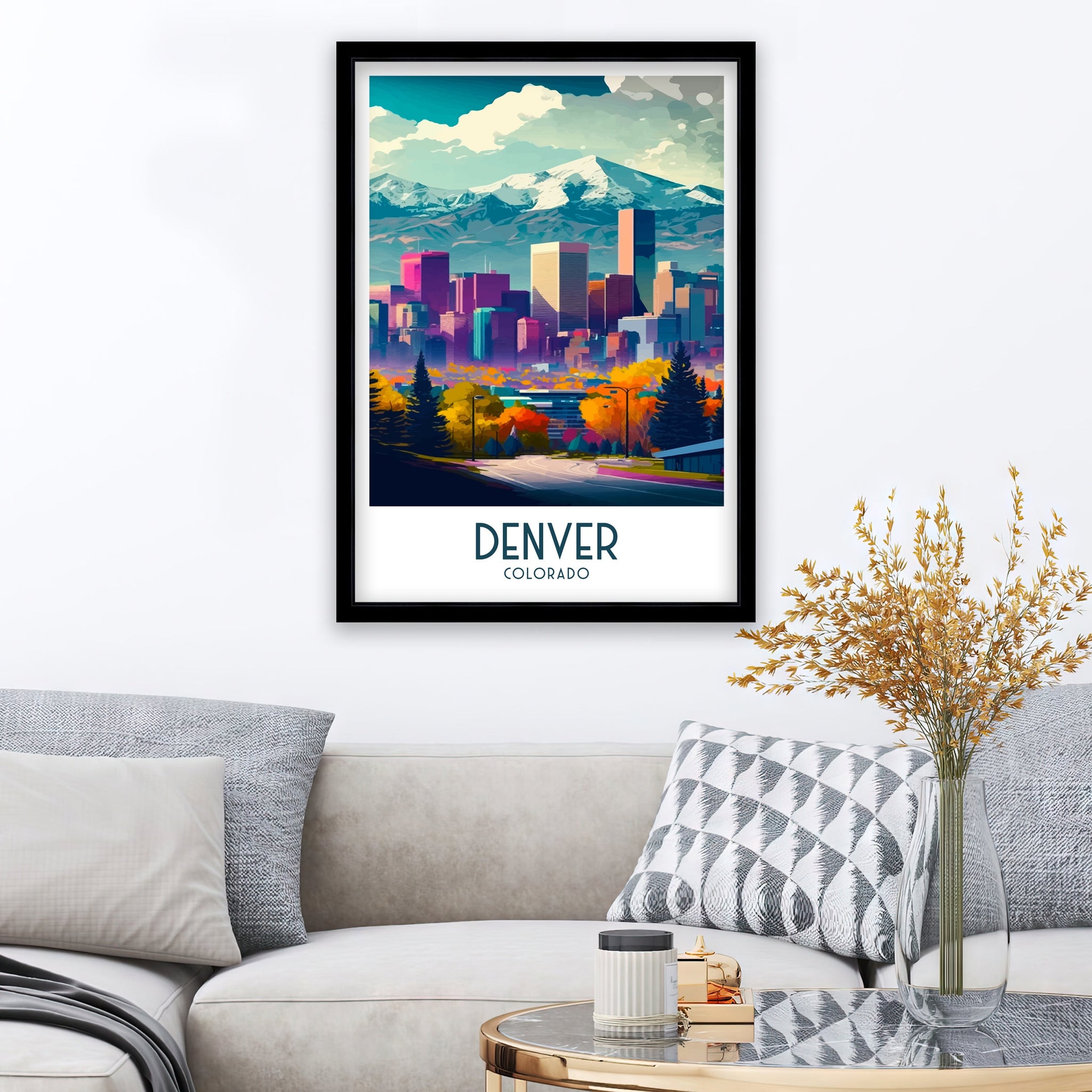Denver Cityscape Print | Colorful Colorado Travel Poster