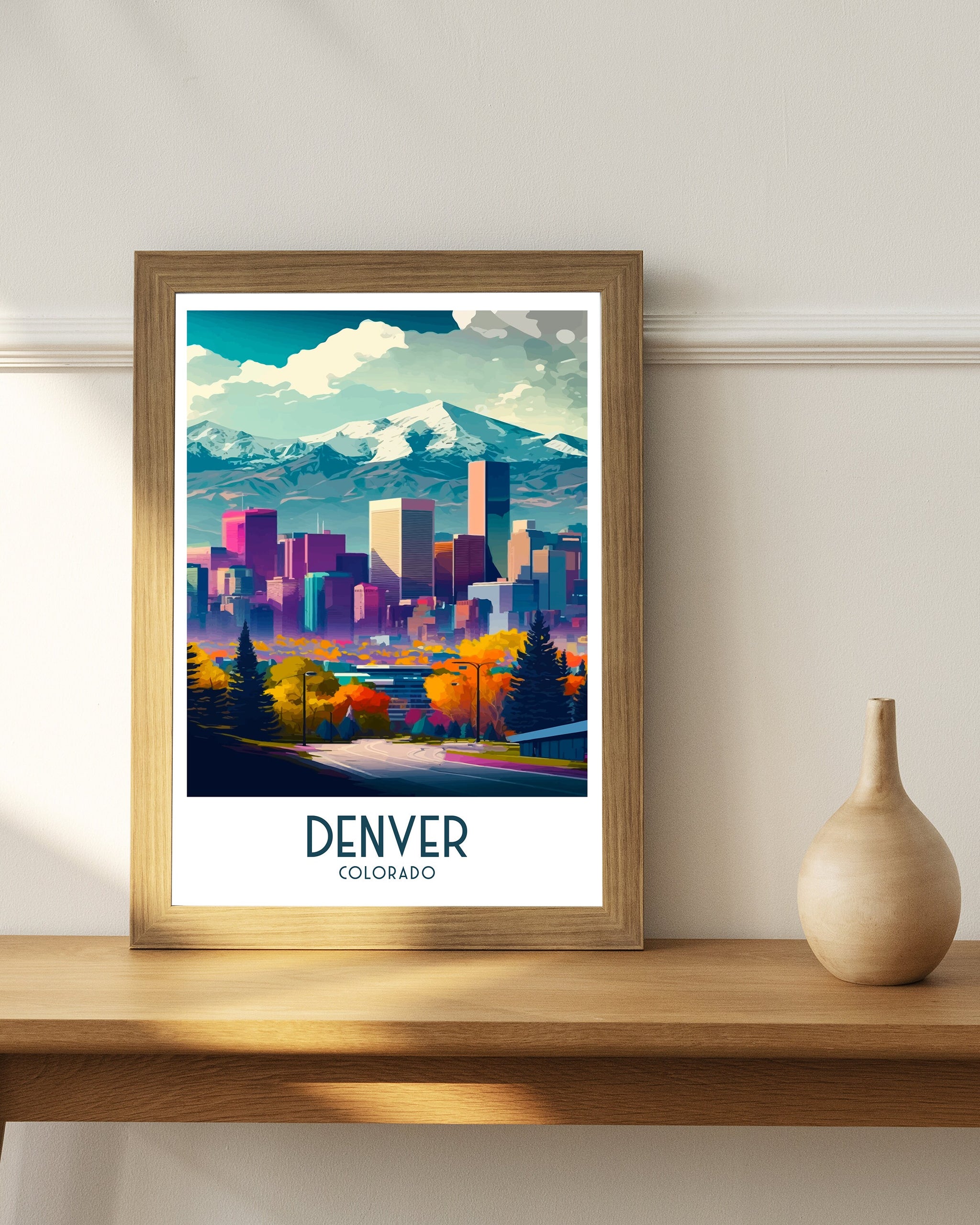 Denver Cityscape Print | Colorful Colorado Travel Poster