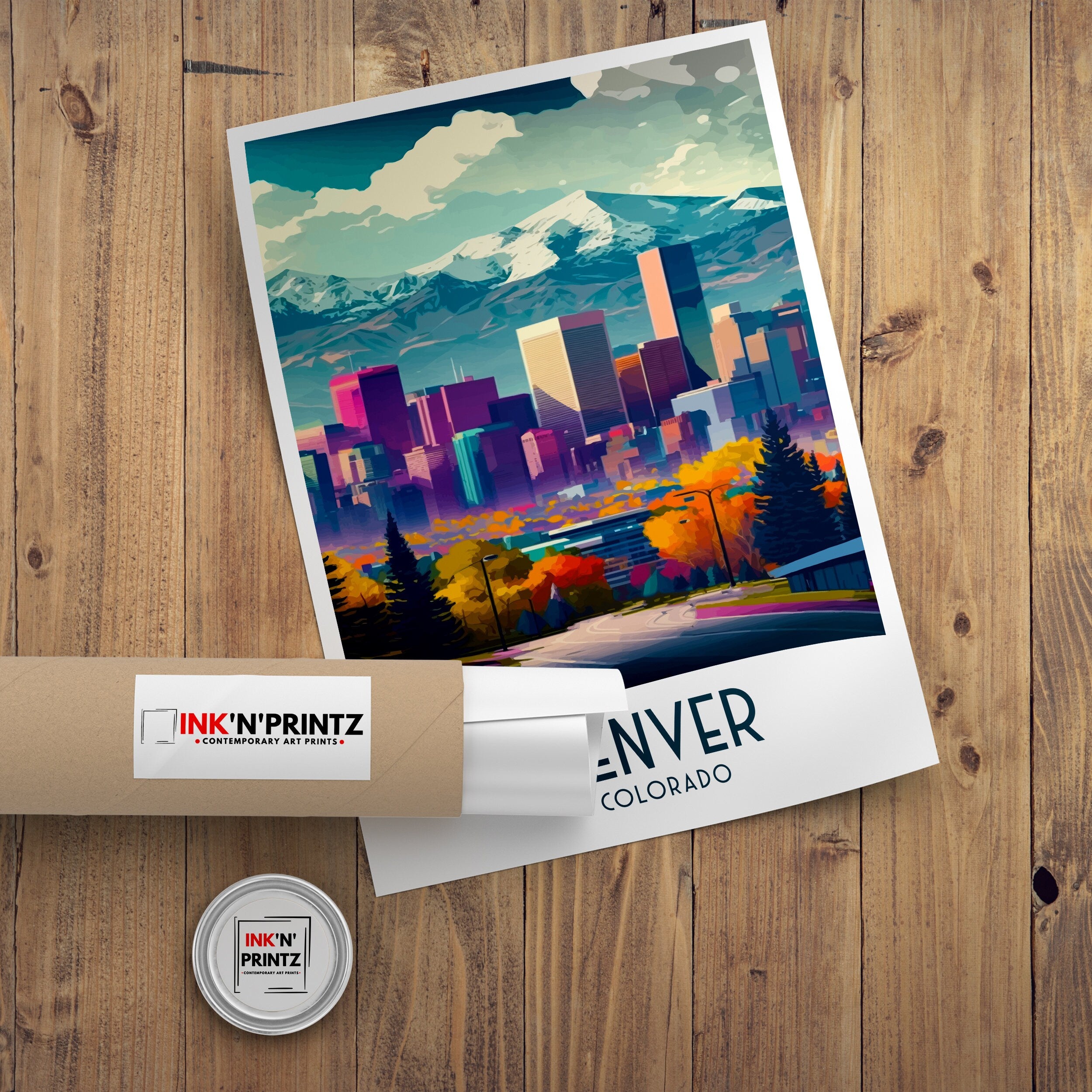 Denver Cityscape Print | Colorful Colorado Travel Poster