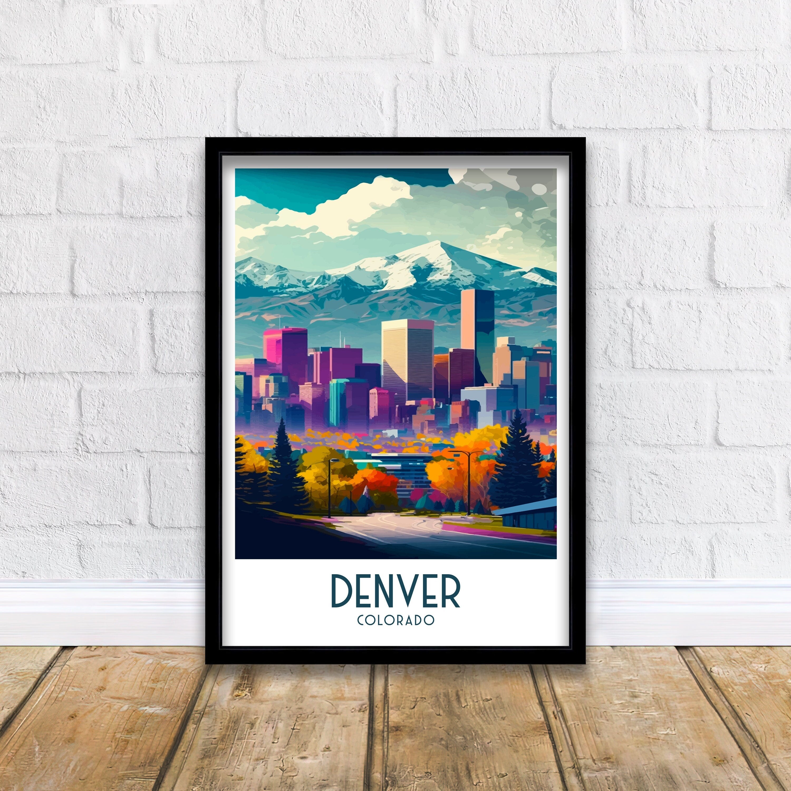 Denver Cityscape Print | Colorful Colorado Travel Poster