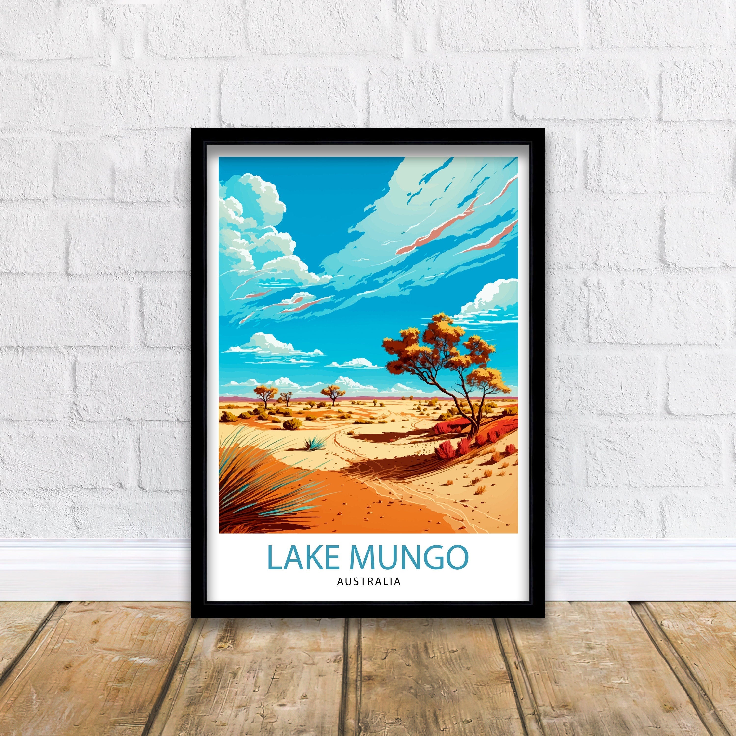 Lake Mungo Australia Travel Poster, National Park Art Print