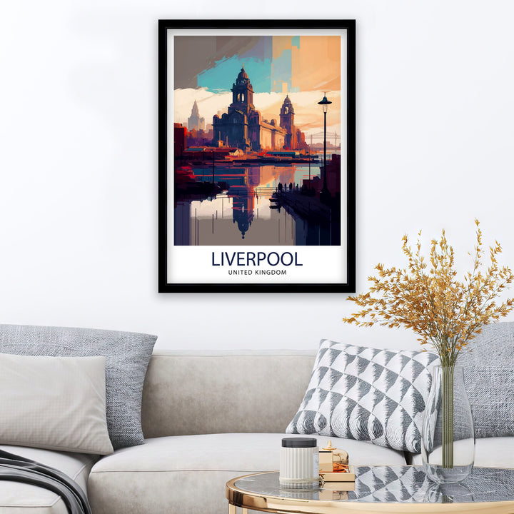 Liverpool Travel Poster Liverpool Wall Art Liverpool Home Decor Liverpool Cityscape Illustration Gift For Liverpool Lovers England Travel