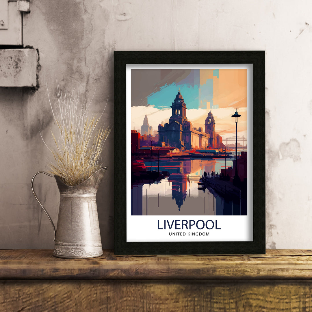 Liverpool Travel Poster Liverpool Wall Art Liverpool Home Decor Liverpool Cityscape Illustration Gift For Liverpool Lovers England Travel