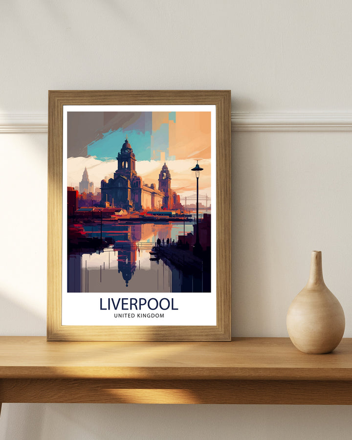 Liverpool Travel Poster Liverpool Wall Art Liverpool Home Decor Liverpool Cityscape Illustration Gift For Liverpool Lovers England Travel