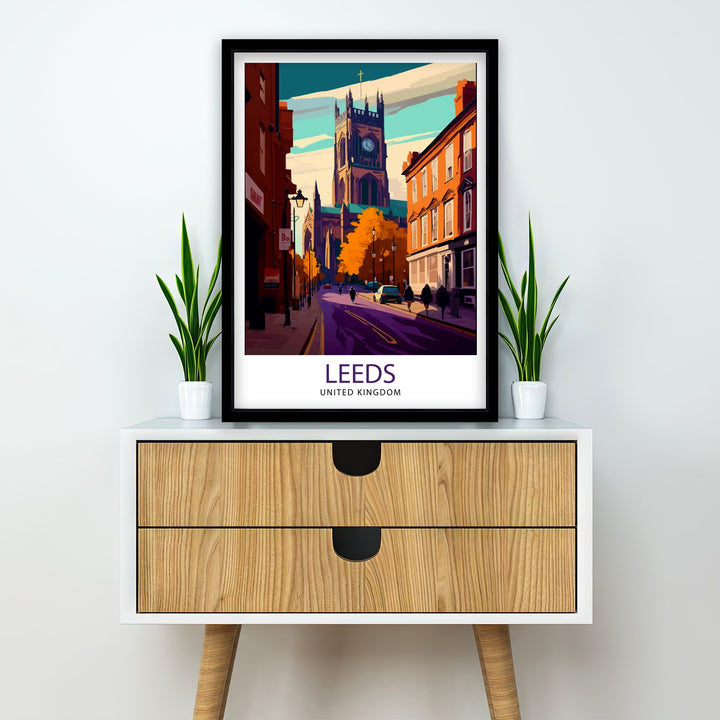 Leeds Travel Poster , Leeds Wall Art Leeds Cityscape Poster UK Travel Poster Leeds Skyline Art Leeds Illustration Leeds Souvenir Gift