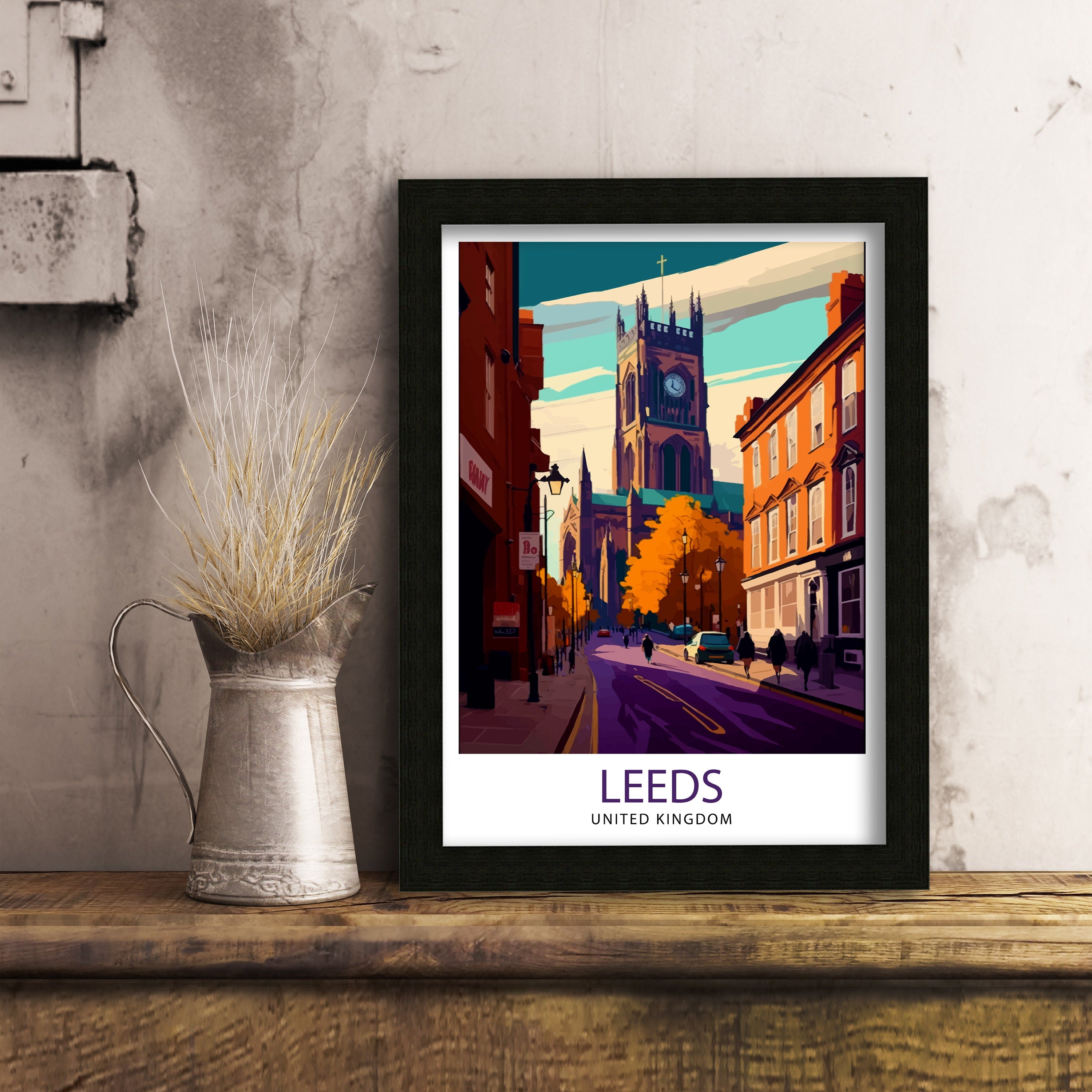 Leeds Cityscape Art Print, UK Travel Poster