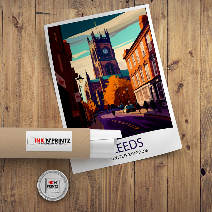 Leeds Travel Poster , Leeds Wall Art Leeds Cityscape Poster UK Travel Poster Leeds Skyline Art Leeds Illustration Leeds Souvenir Gift