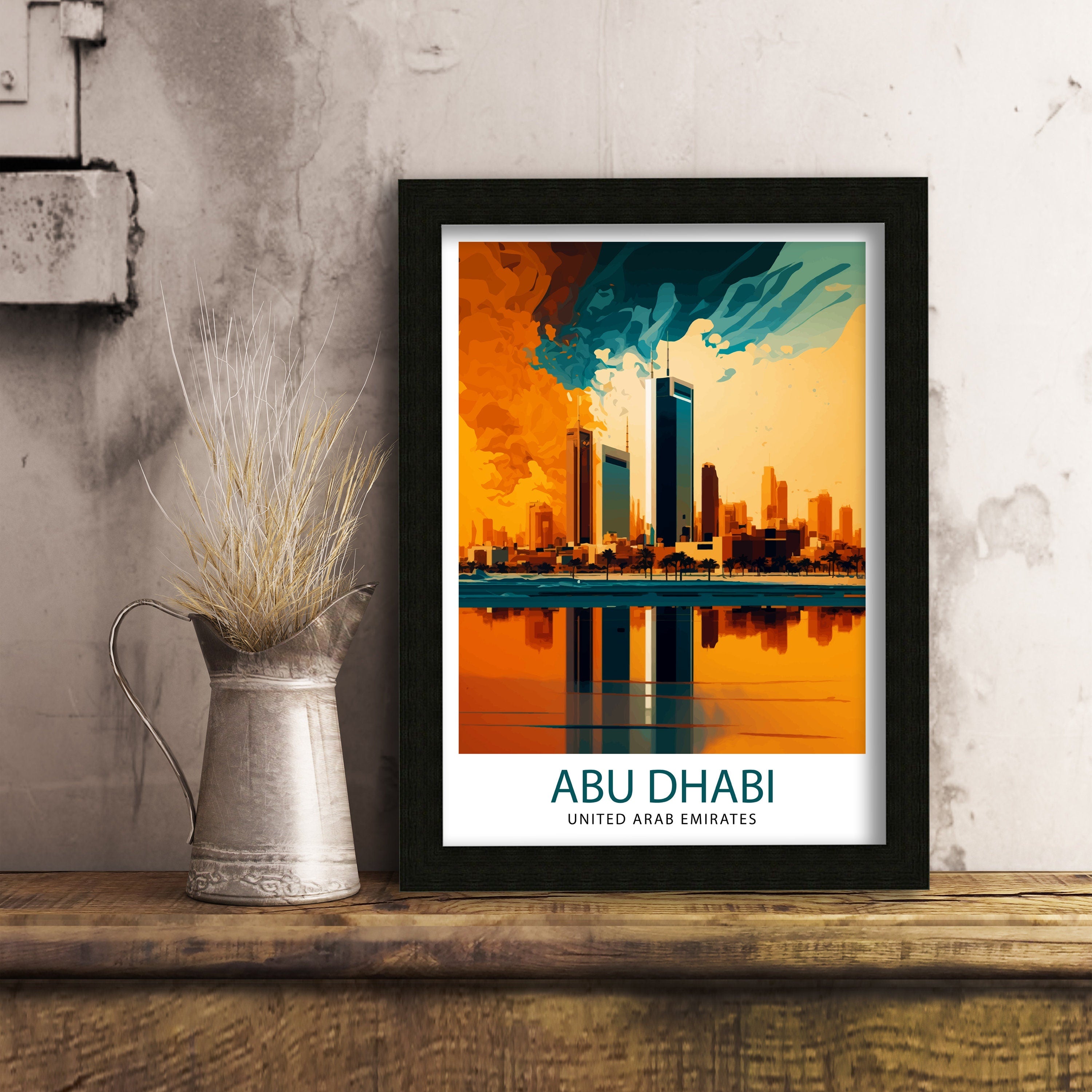 Abu Dhabi Skyline Art Print, UAE Travel Poster