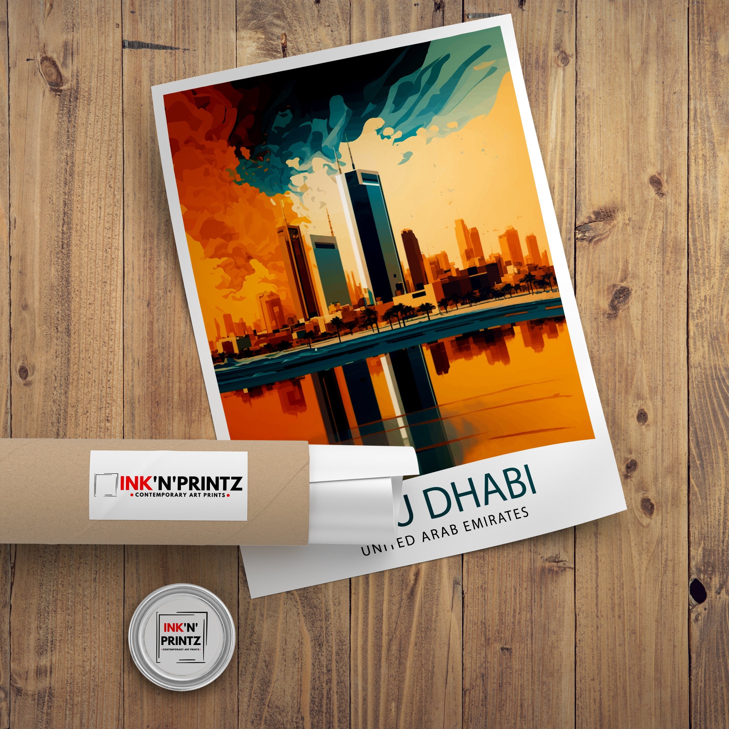 Abu Dhabi Skyline Art Print, UAE Travel Poster