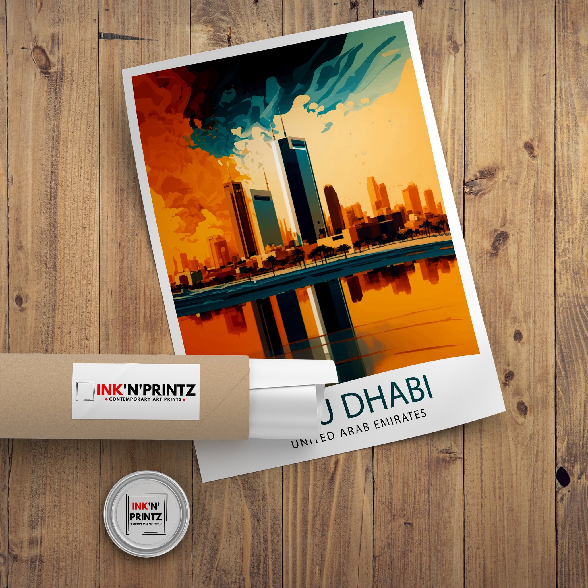 Abu Dhabi Skyline Art Print, UAE Travel Poster