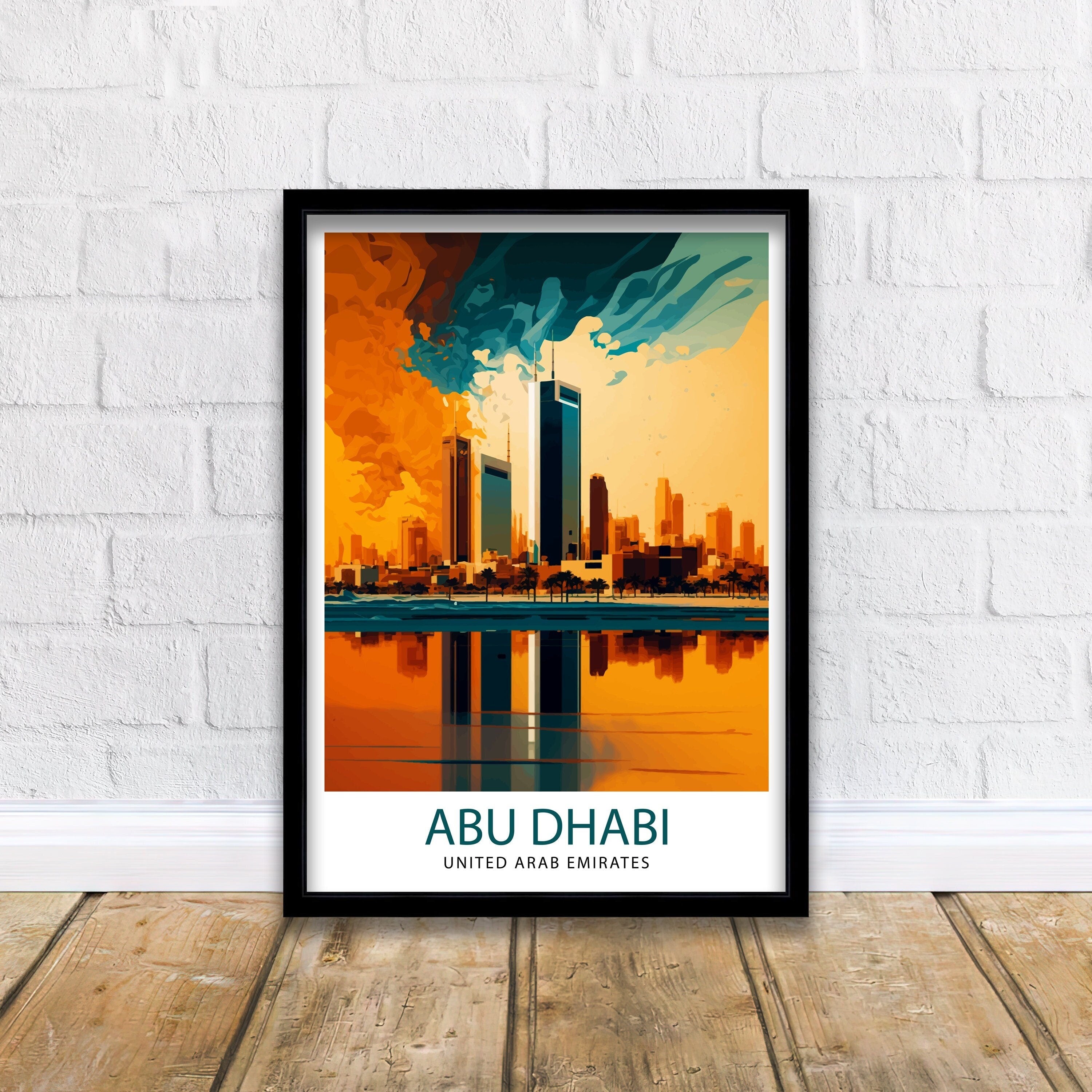 Abu Dhabi Skyline Art Print, UAE Travel Poster