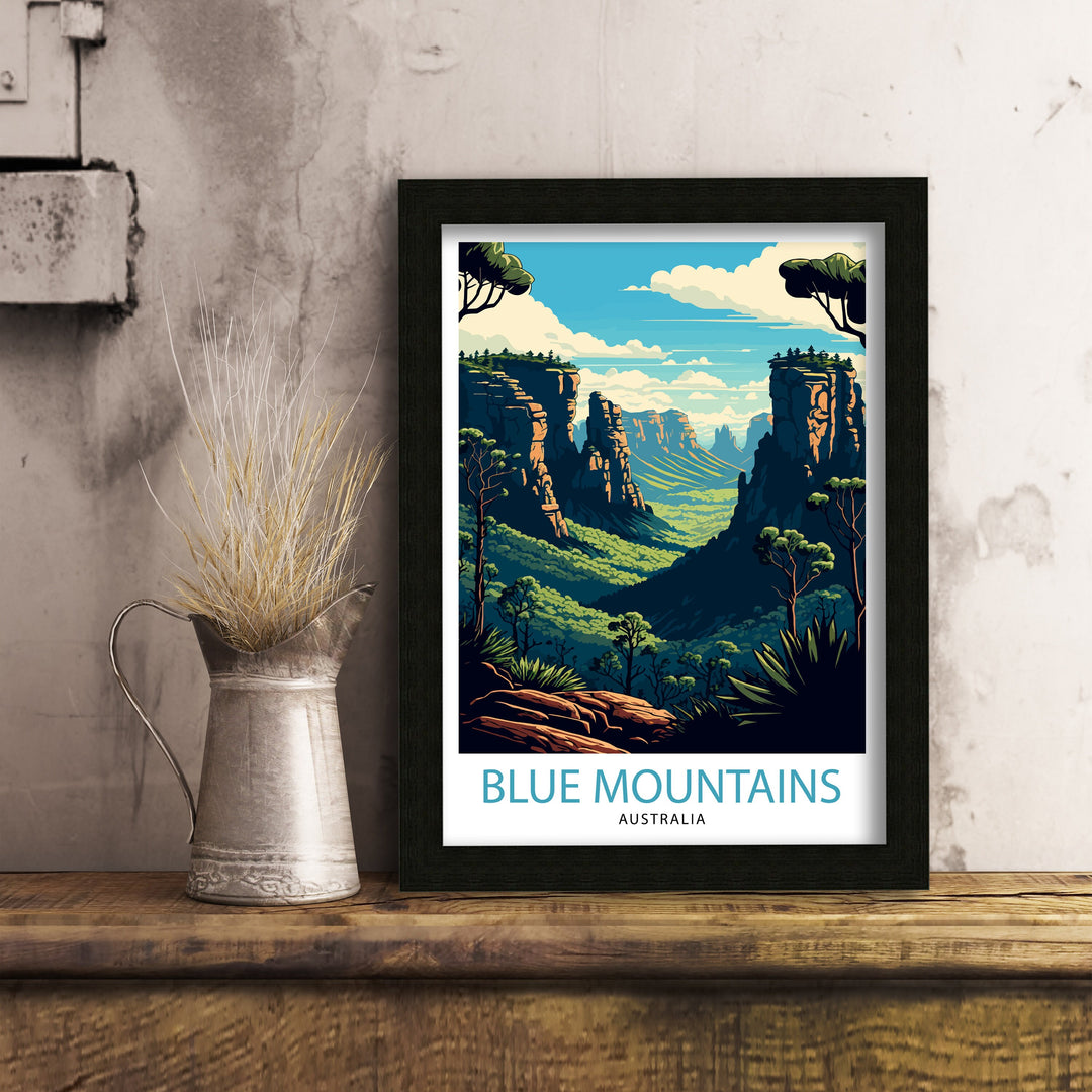 Blue Mountains Australia Travel Poster Blue Mountains Wall Art Australia Travel Poster Blue Mountains Home Decor Blue Mountains Illustration