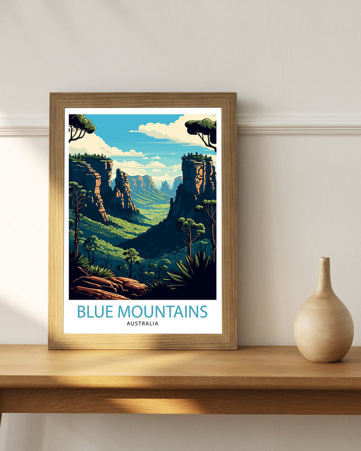 Blue Mountains Australia Travel Poster Blue Mountains Wall Art Australia Travel Poster Blue Mountains Home Decor Blue Mountains Illustration