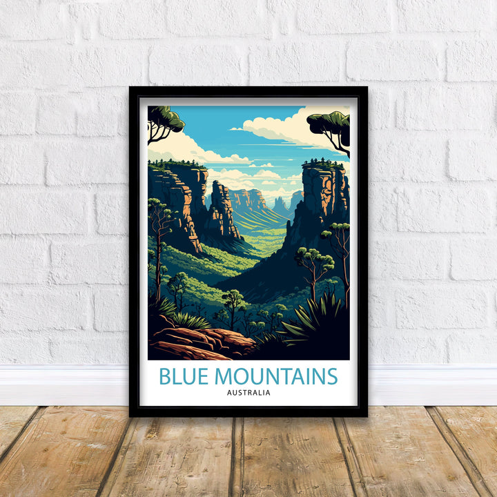 Blue Mountains Australia Travel Poster Blue Mountains Wall Art Australia Travel Poster Blue Mountains Home Decor Blue Mountains Illustration