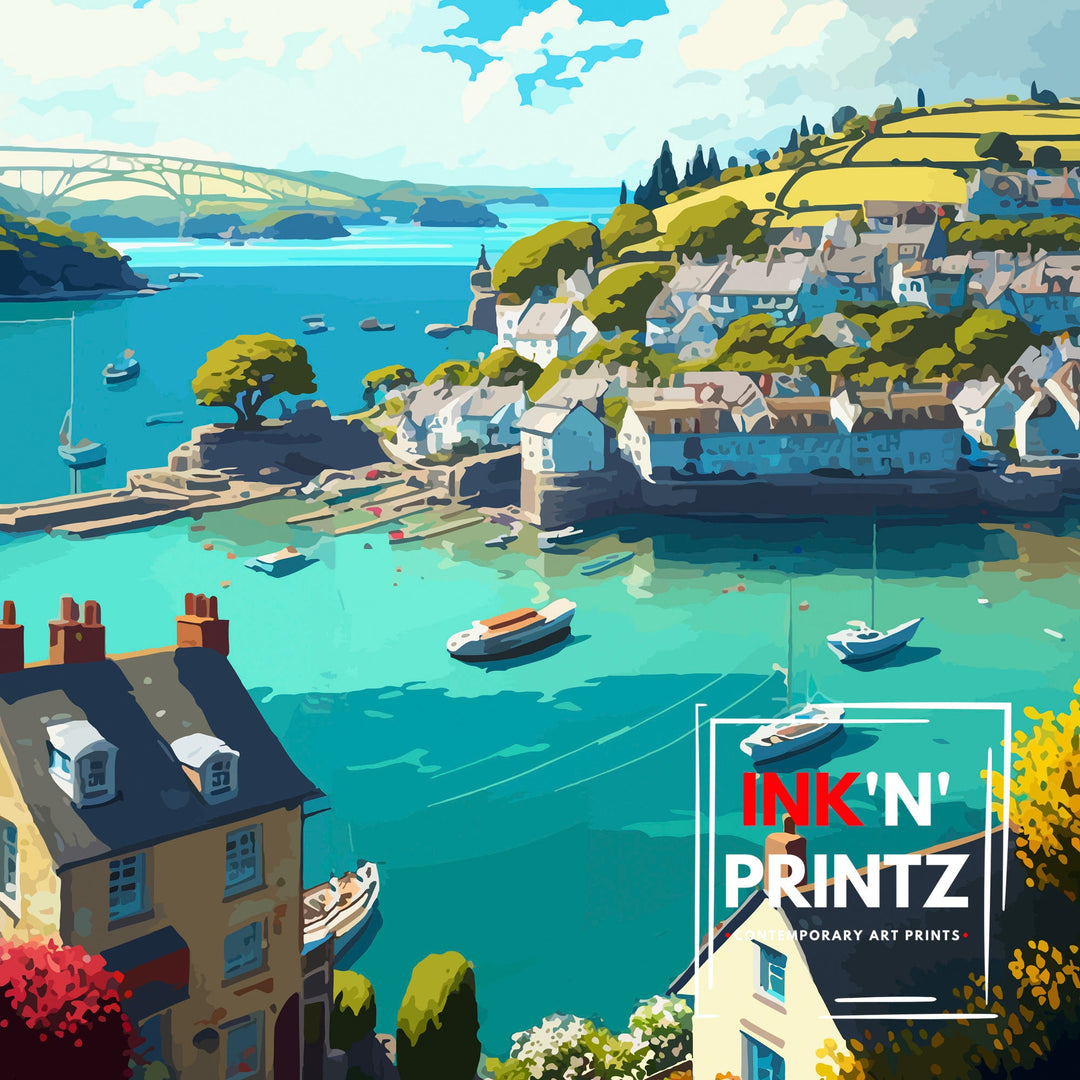 Fowey Cornwall Travel Poster Fowey Wall Art Fowey Home Decor Fowey Illustration Travel Poster Gift for Fowey Lovers, Cornwall