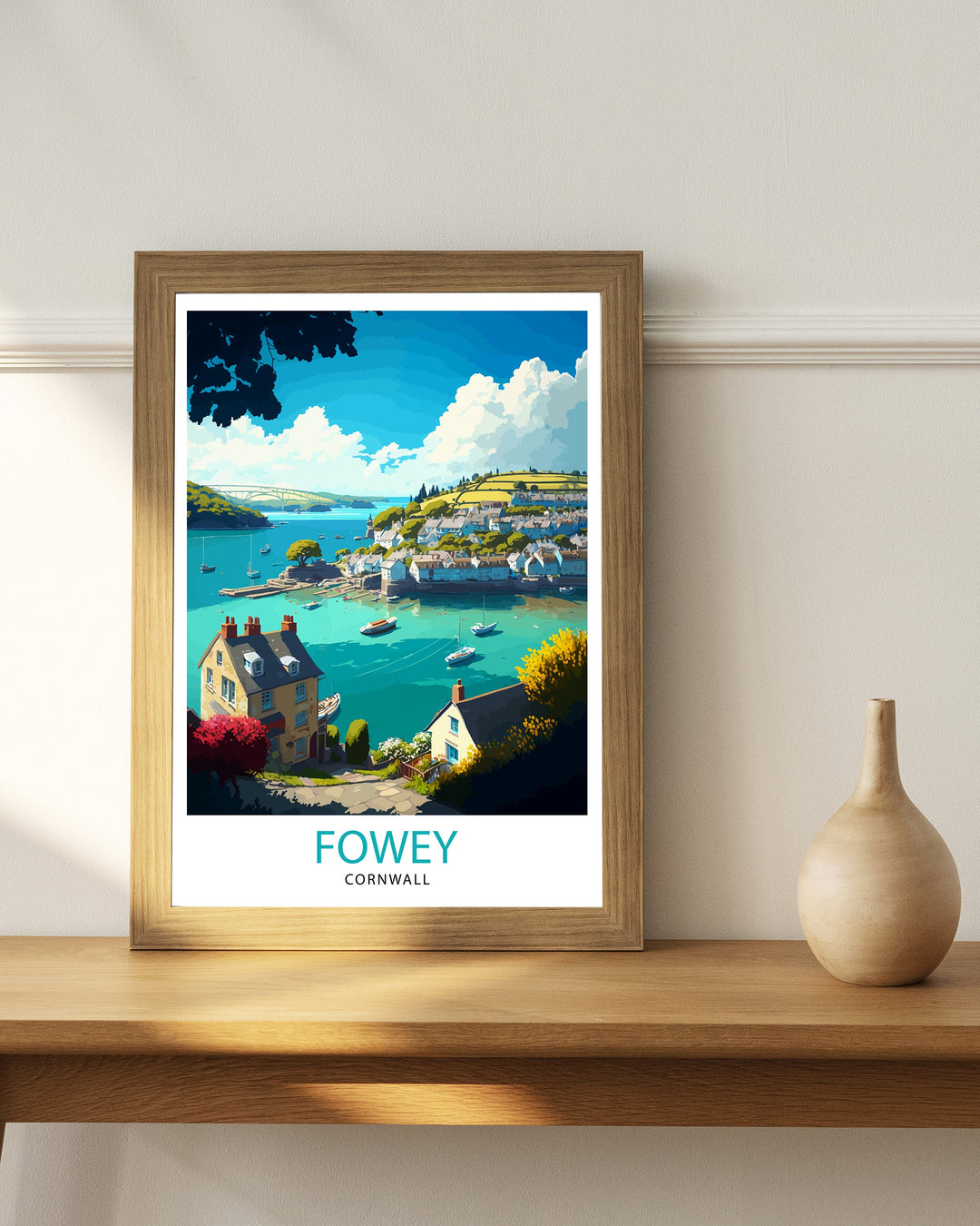 Fowey Cornwall Travel Poster Fowey Wall Art Fowey Home Decor Fowey Illustration Travel Poster Gift for Fowey Lovers, Cornwall