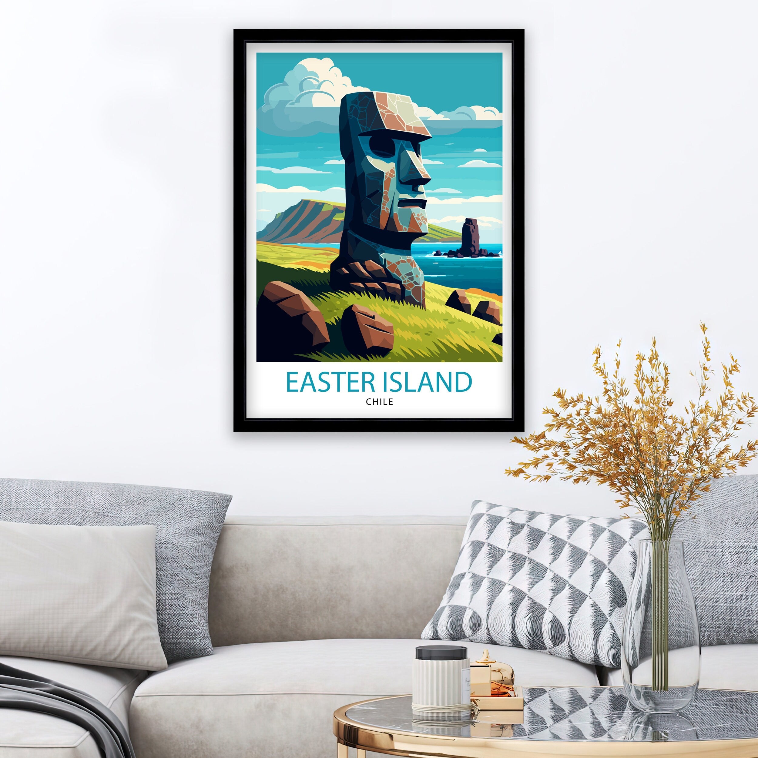 Easter Island Moai Print, Chile Travel Poster