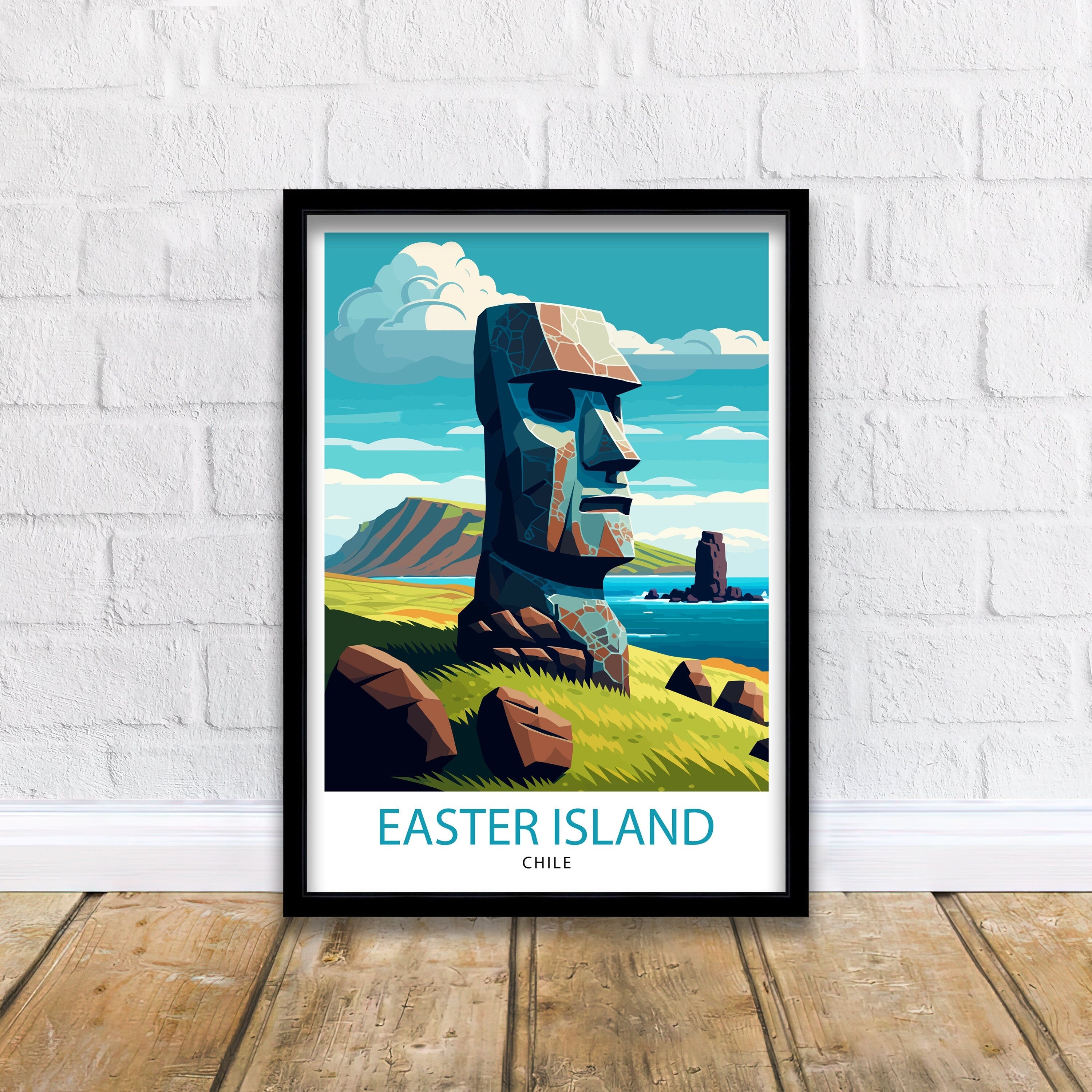 Easter Island Moai Print, Chile Travel Poster